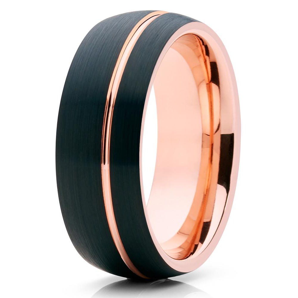 18k Rose Gold & Black Tungsten Wedding Ring for Men & Women - Durable Tungsten Carbide Comfort Fit Band - Perfect for Engagement, Anniversary & Everyday Wear