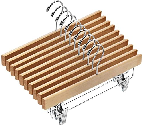 14 Inch Solid Wooden Pants Hangers with Adjustable Clips - 20 Pack Heavy Duty Closet Organizers for Trousers, Skirts & Coats - Perfect for Home, Office & Retail Store Organization