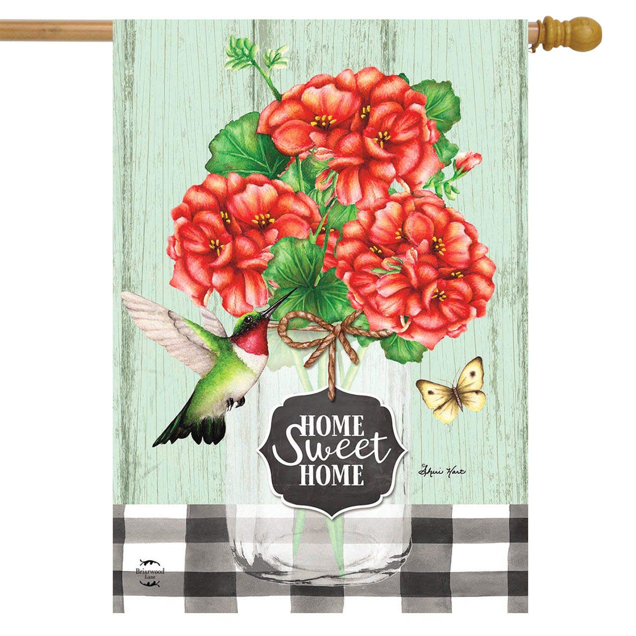 Briarwood Lane Home Sweet Home Geraniums Summer House Flag with Hummingbird Floral Design - 28