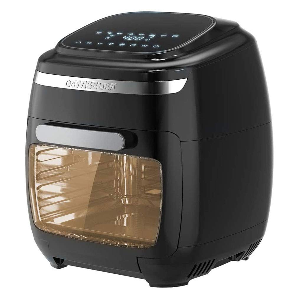 GoWISE USA GW77722 11.6-Quart Digital Air Fryer Toaster Oven Combo with Rotisserie & Dehydrator - 50 Free Recipes, Vibe Series, Black - Perfect for Healthy Cooking, Baking, Roasting & Meal Prep