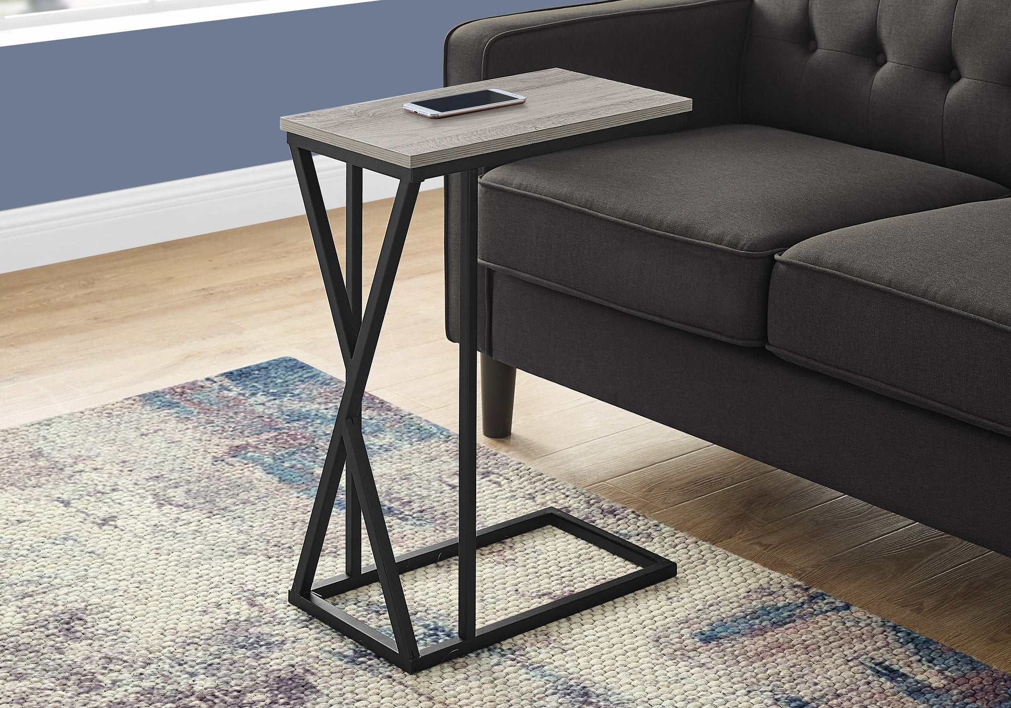 Modern Accent Table 25 Inch Height with Grey Top and Black Metal Frame - Perfect for Living Room, Bedroom, or Office Decor