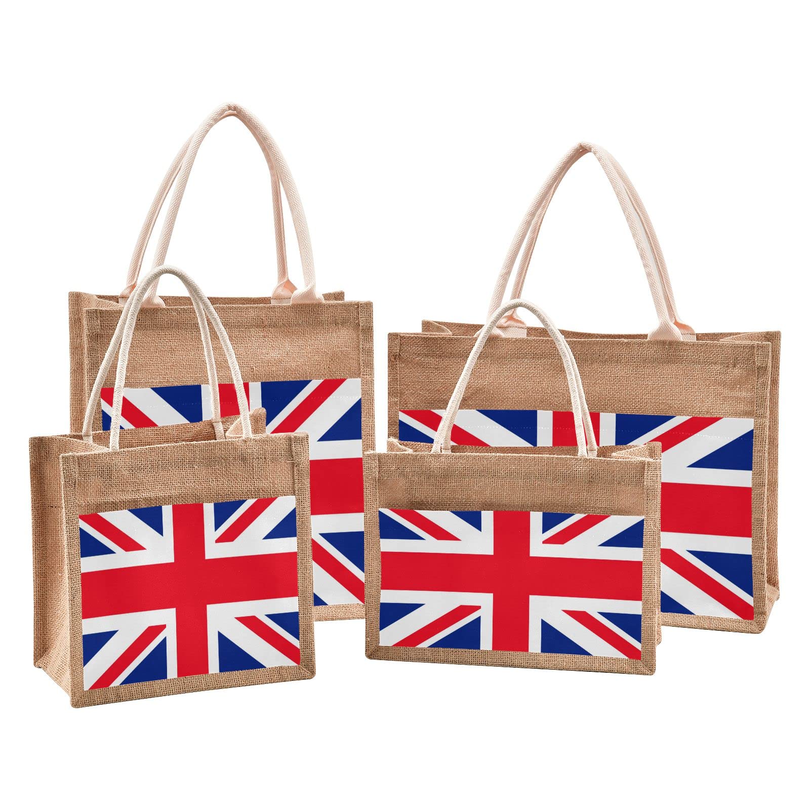 UK Flag Jute Tote Bag for Women - Eco-Friendly Grocery Shopping Bag with Handles - Perfect for Travel, Beach, Wedding & Daily Use