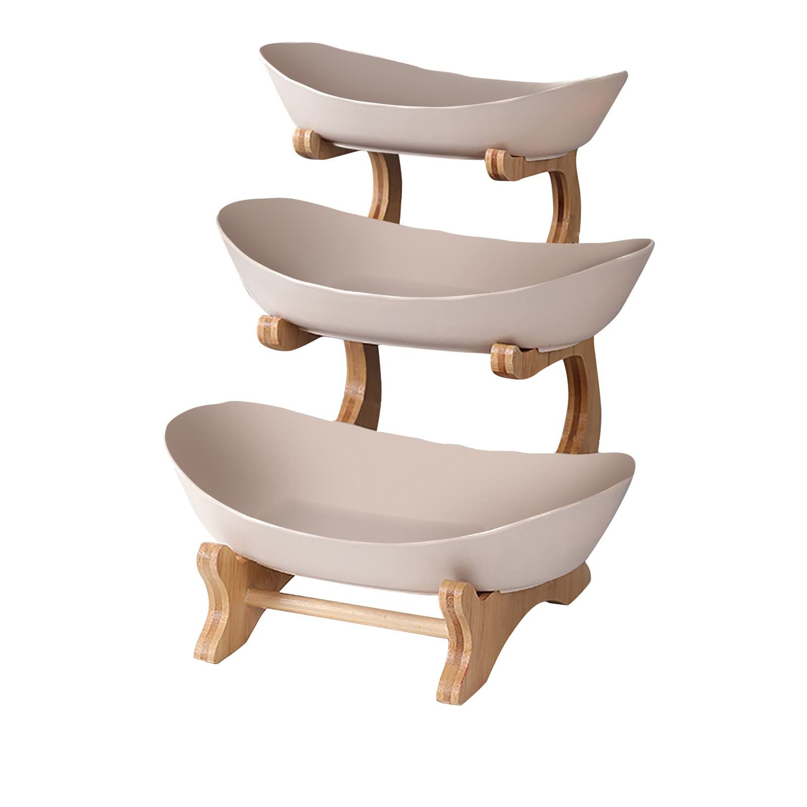 Zerlibeaful Wooden Fruit Tray Basket - 3-Tier Black Round Metal Stand for Candy, Snacks & Table Decor | Perfect for Kitchen Counter, Dining Table & Party Serving (Beige, One Size)