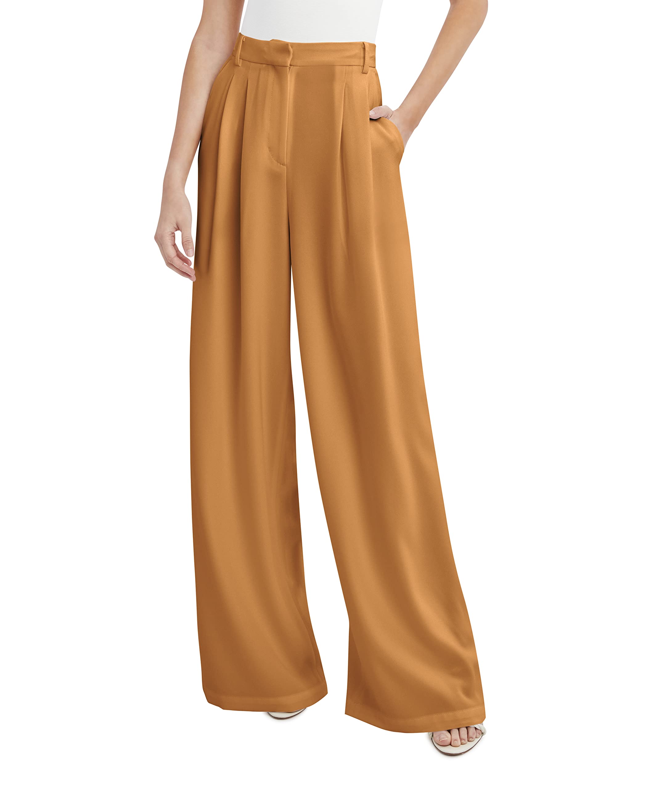 BCBGMAXAZRIA Women's Wide Leg Pants with Pockets & Zipper Detail - Stylish Comfort for Work, Travel & Casual Outings