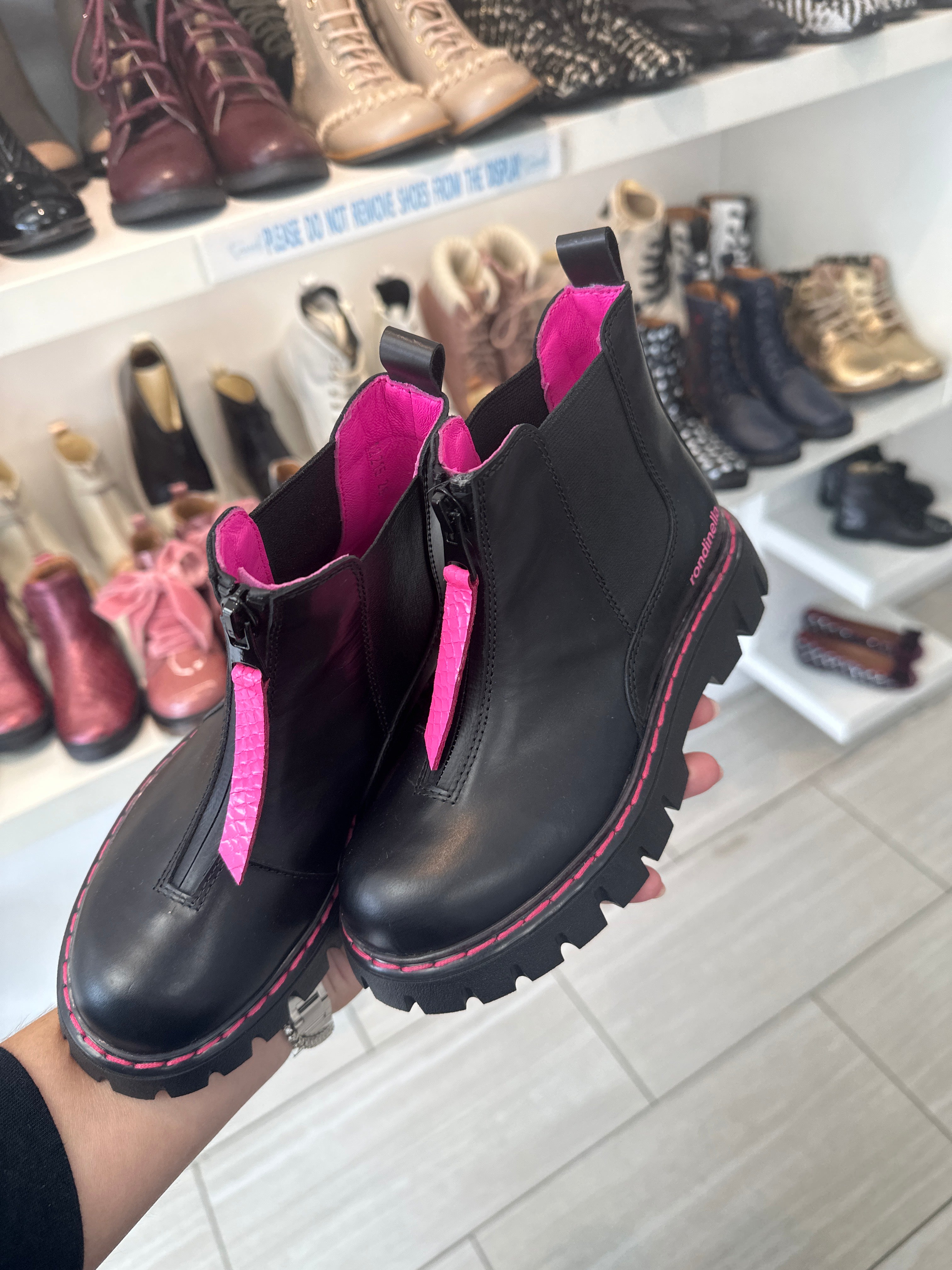 Chunky Black and Pink Rondinella Zip-Up Booties for Women - Stylish Winter Ankle Boots for Casual Outfits & Night Out