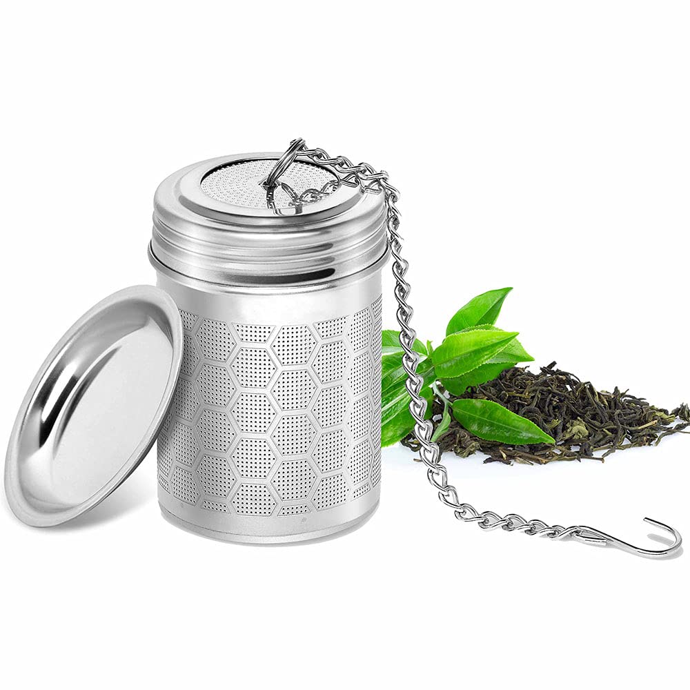 Premium 304 Stainless Steel Honeycomb Tea Infuser with Fine Mesh - Loose Leaf Tea Strainer with Extended Chain Hook - Perfect for Home, Office & Travel Tea Brewing