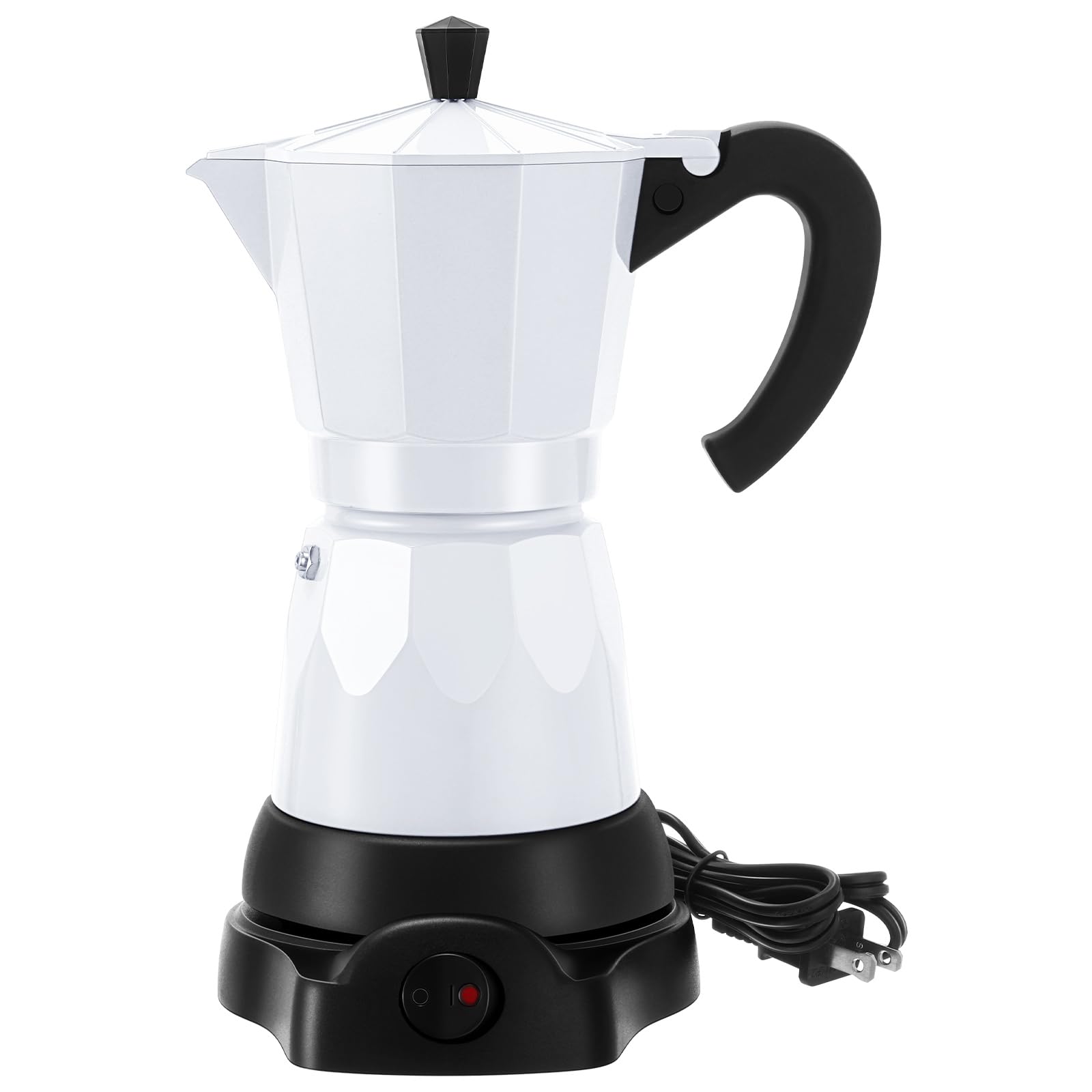 6 Cup Electric Espresso Coffee Maker - Italian Moka Pot 300ml Portable Aluminum Stovetop Coffee Machine with Detachable Base - Perfect for Home, Office & Travel - Great Coffee Gift (White)