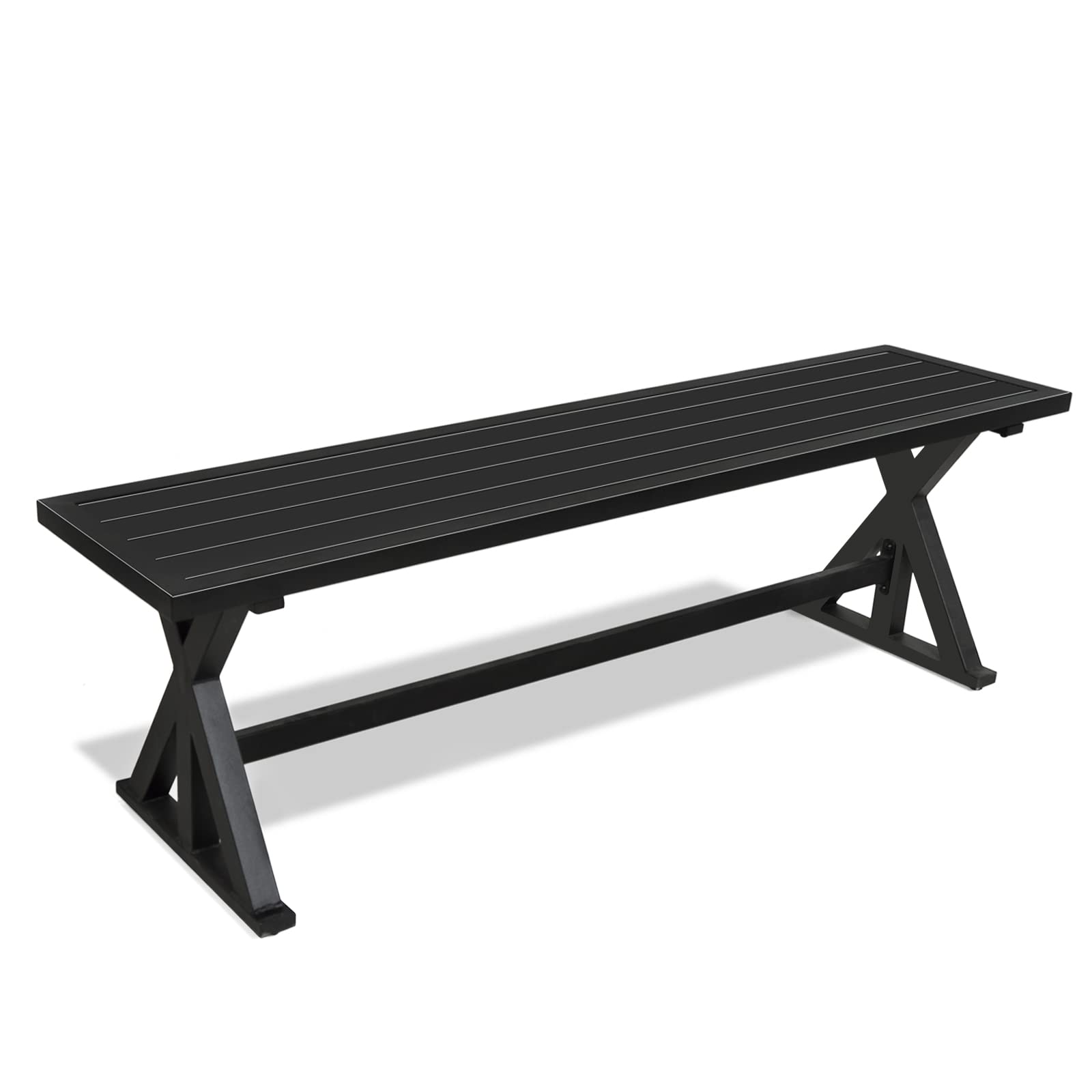 Heavy-Duty Outdoor Metal Bench for Garden, Patio, Park & Yard - Weather-Resistant Black Steel Dining Seating Bench for Picnics, Backyard, and Outdoor Gatherings