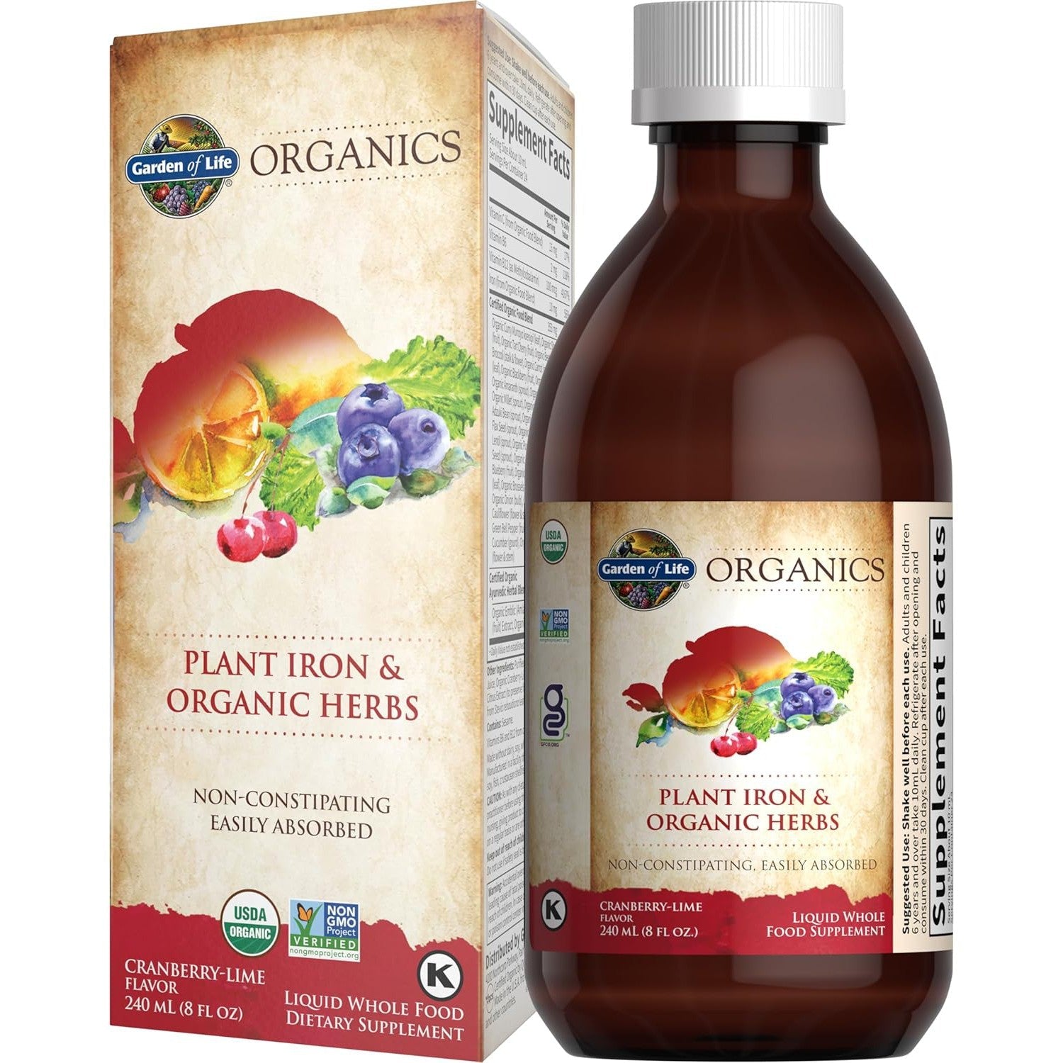 Garden of Life Organic Plant Iron & Herbs Supplement - Cranberry Lime Flavor for Energy & Vitality - Supports Healthy Blood & Immune System - Perfect for Active Lifestyles & Wellness Routines