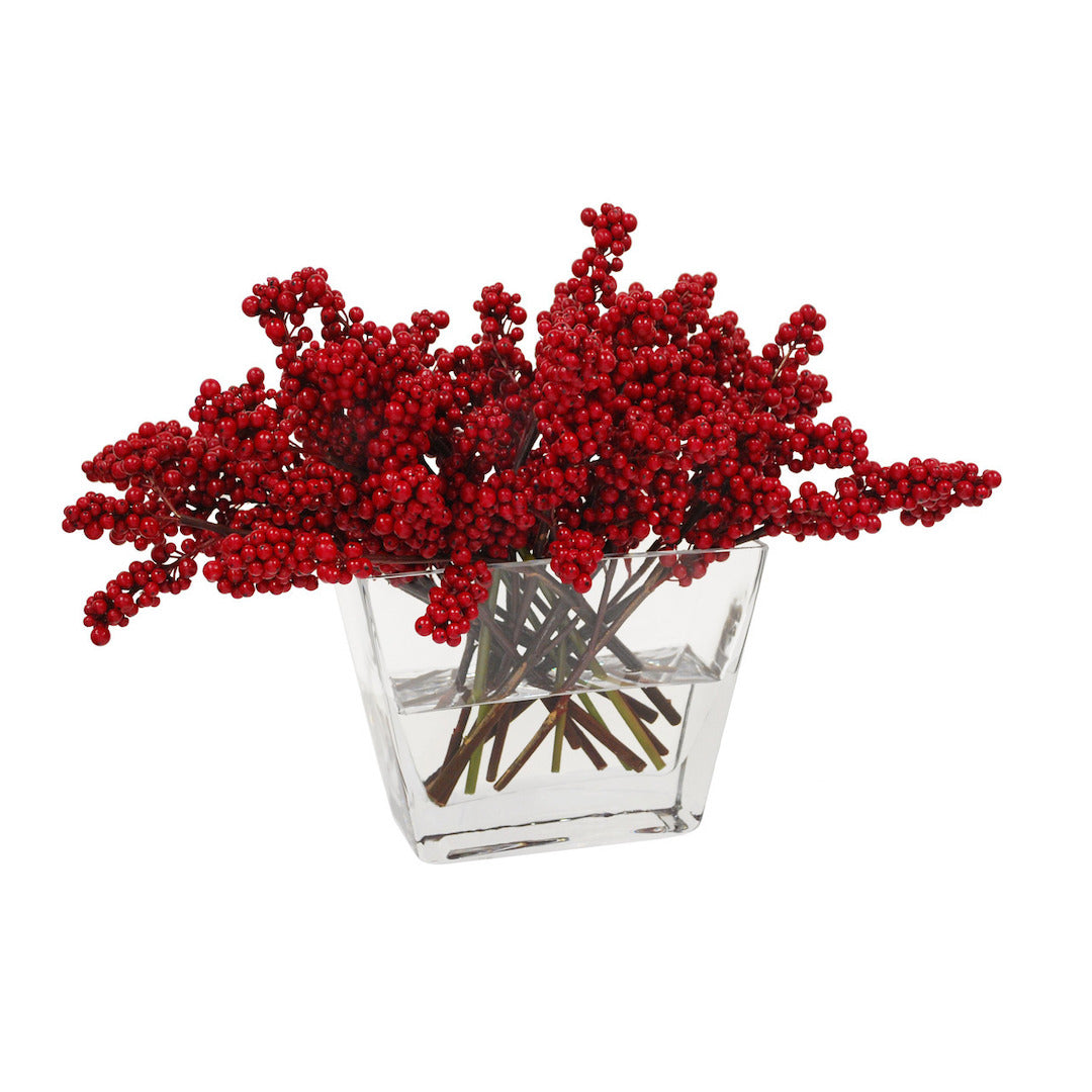 Ilex Berry in Vase - Artificial Winterberry Stems for Home Decor | Perfect for Christmas Centerpieces, Holiday Mantel Decor & Seasonal Table Arrangements