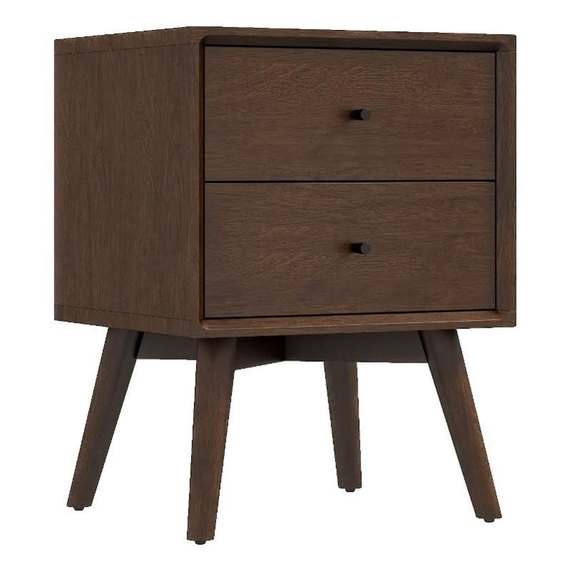 Pemberly Row Mid-Century Modern 2-Drawer Wooden Nightstand - Walnut Finish Bedside Table for Bedroom, Living Room & Office