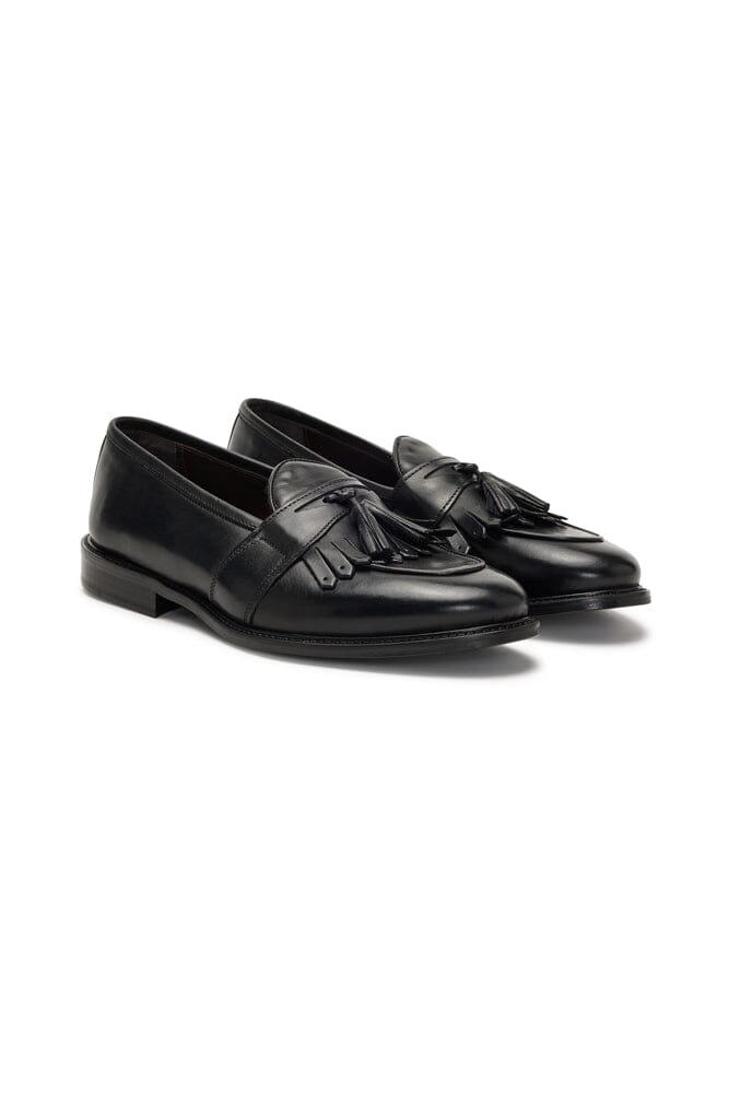 Premium Black Italian Leather Loafers with Tassel & Fringe - Classic Men's Dress Shoes for Business, Office & Formal Occasions (Style 1301)