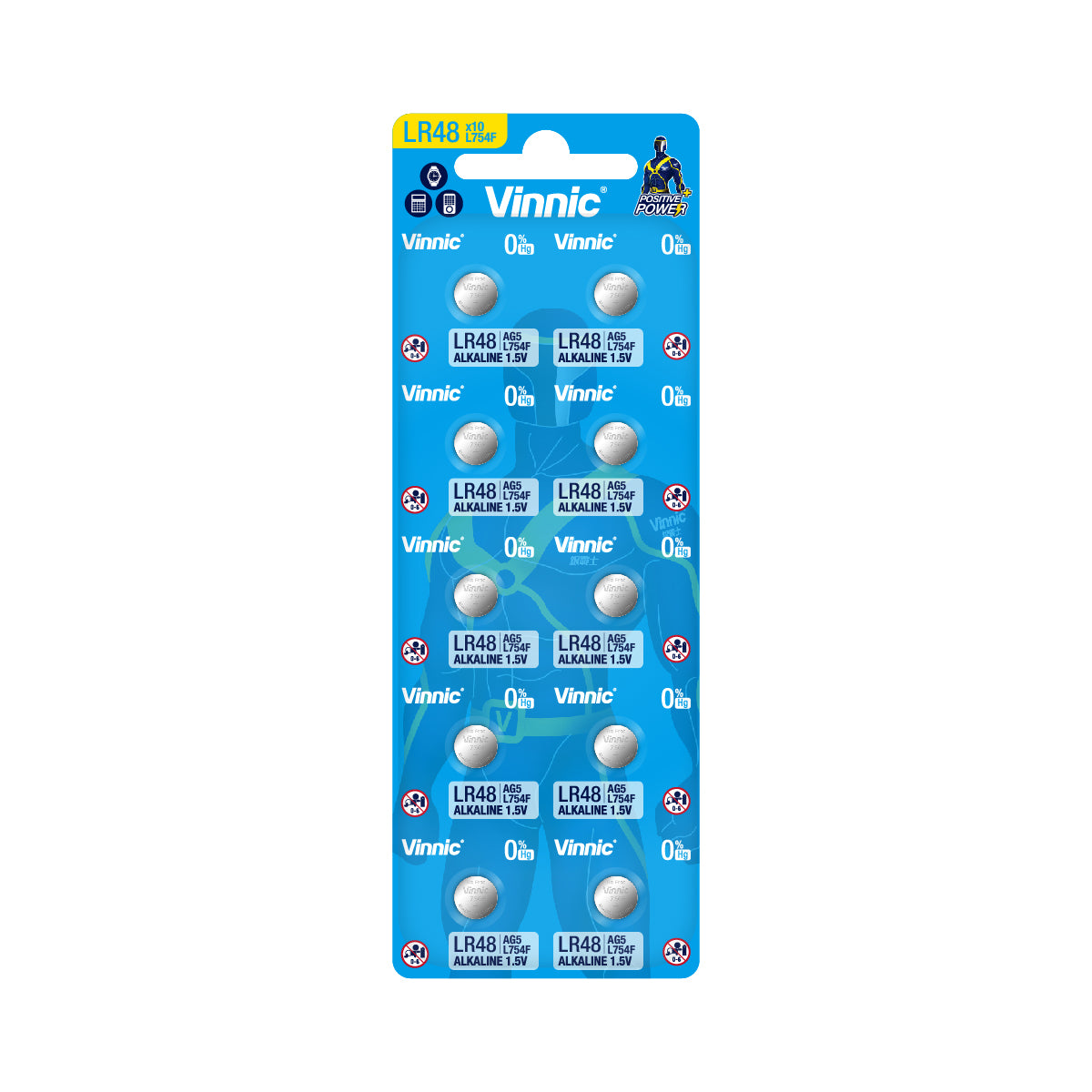 Vinnic Alkaline Button Cell AG5/L754F (1.5V) - 10 Pack - Long Lasting Power for Watches, Calculators & Small Electronics