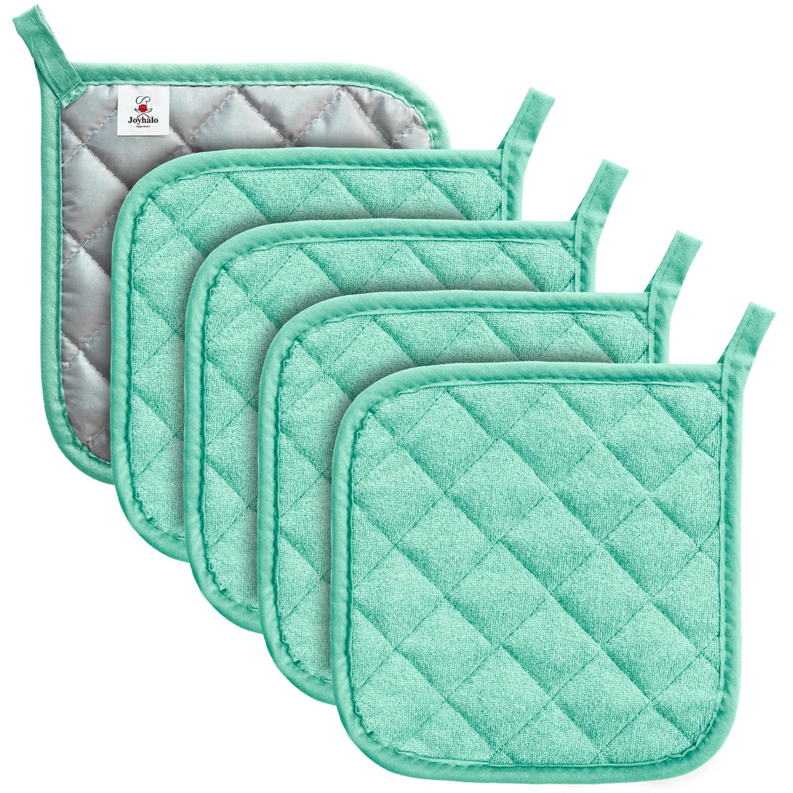 Joyhalo 5 Pack Heat Resistant Kitchen Pot Holders - Oven Mitts & Hot Pads Set for Cooking, Baking - Terry Cloth Oven Gloves for Stove, Grill & Microwave Use