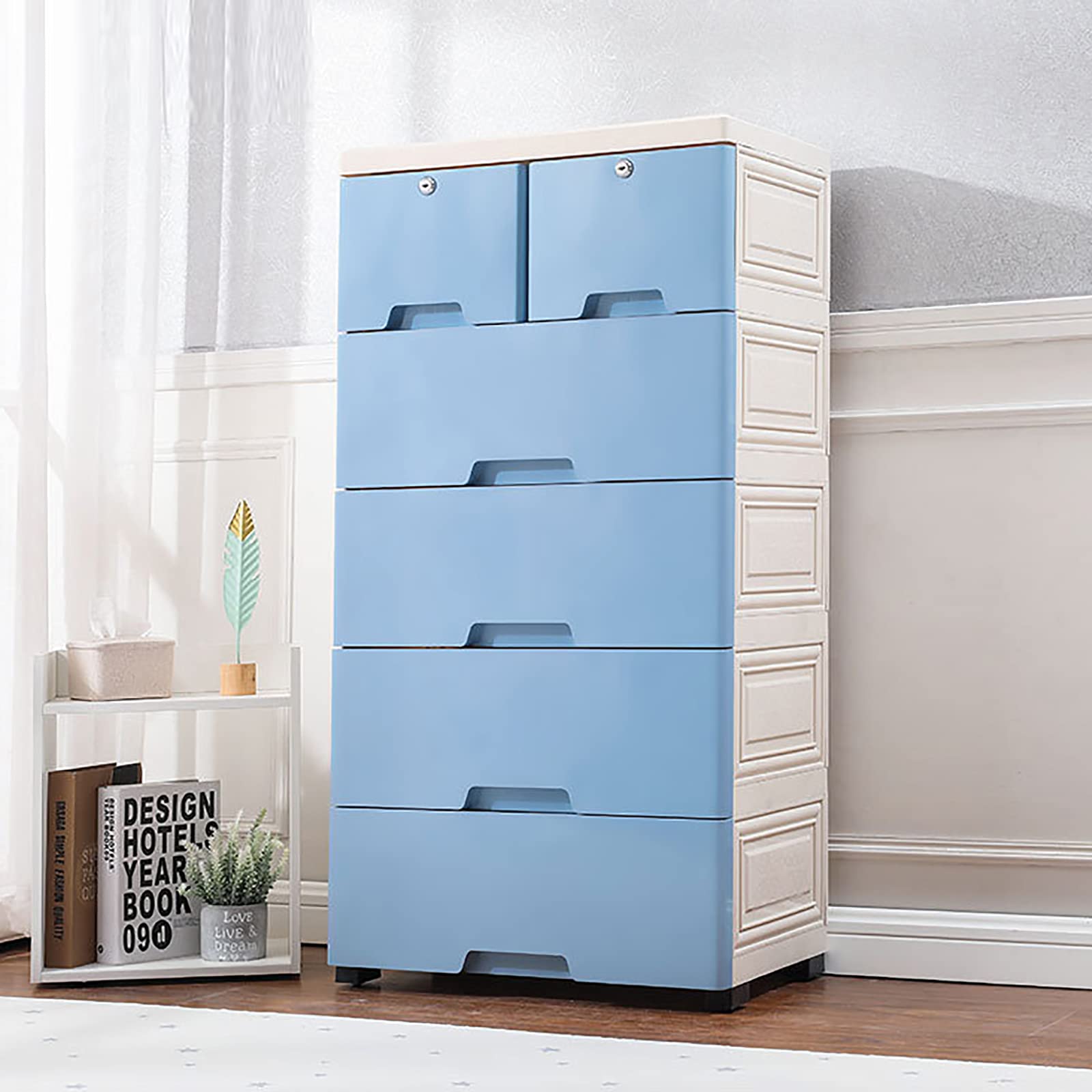 5-Layer Rolling Storage Cabinet - Blue Plastic Drawer Organizer for Bedroom & Playroom