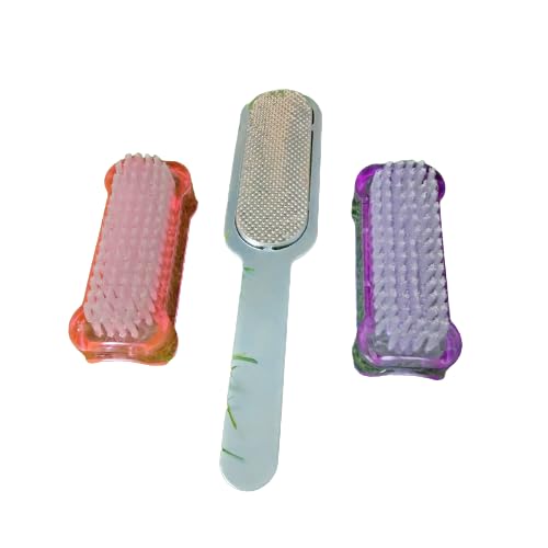 ZAUKY 2-Pack Nail Cleaning Brush Set with Stainless Steel Foot Scrubber - Durable Hand & Foot Scrubber for Deep Cleaning, Exfoliation & Pedicure - Perfect for Home, Salon & Travel Use (Multicolor)