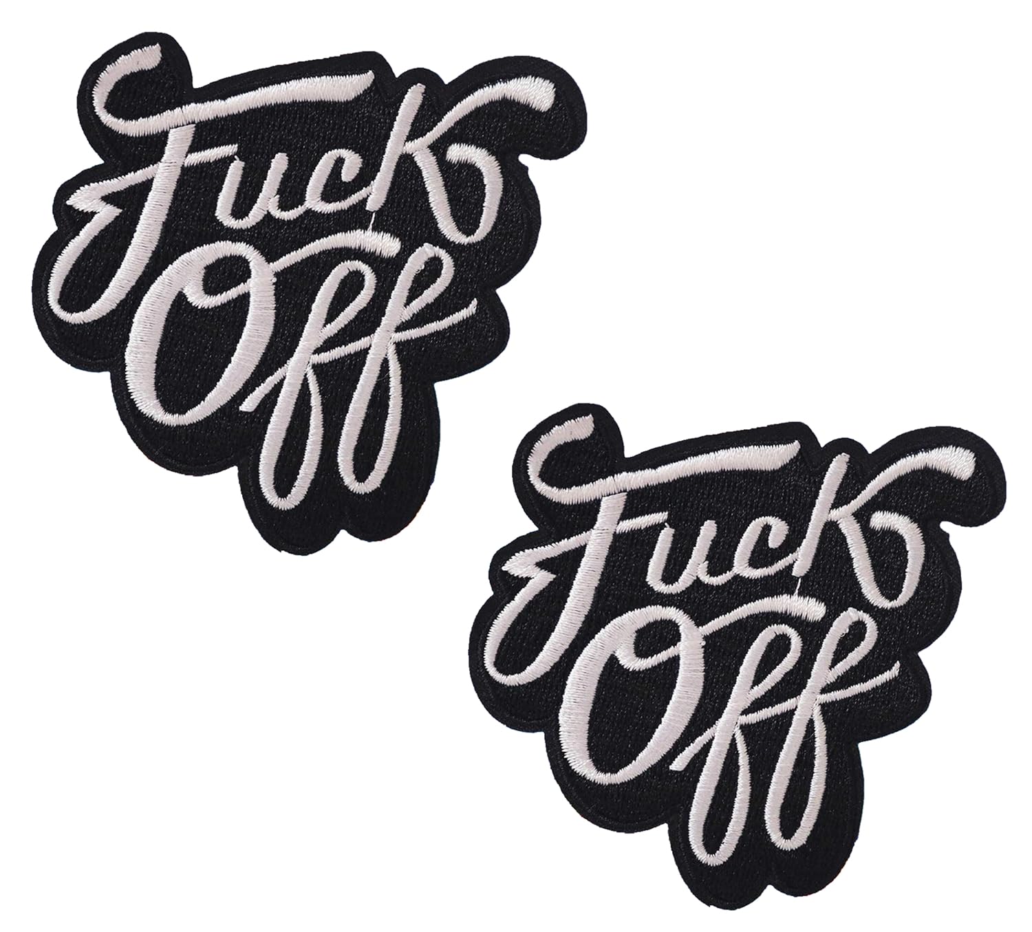 Fuck Off Iron On Patch - 2Pcs 3.2 Inch Embroidered Badge for Jackets, Bags & DIY Accessories | Funny Sew On Applique for Denim, Backpacks & Punk Style Outfits