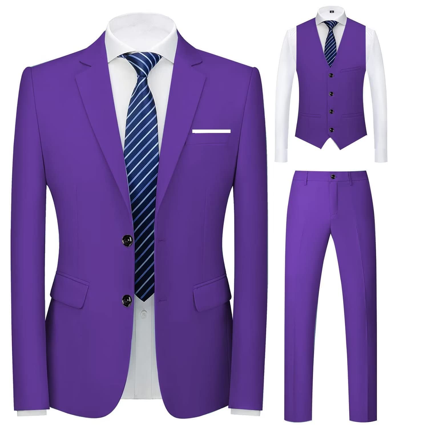 Men's 3 Piece Slim Fit Pink Suit Set - Wedding Blazer, Vest & Pants with White Button Down Shirt | Formal Attire for Weddings, Prom & Special Occasions