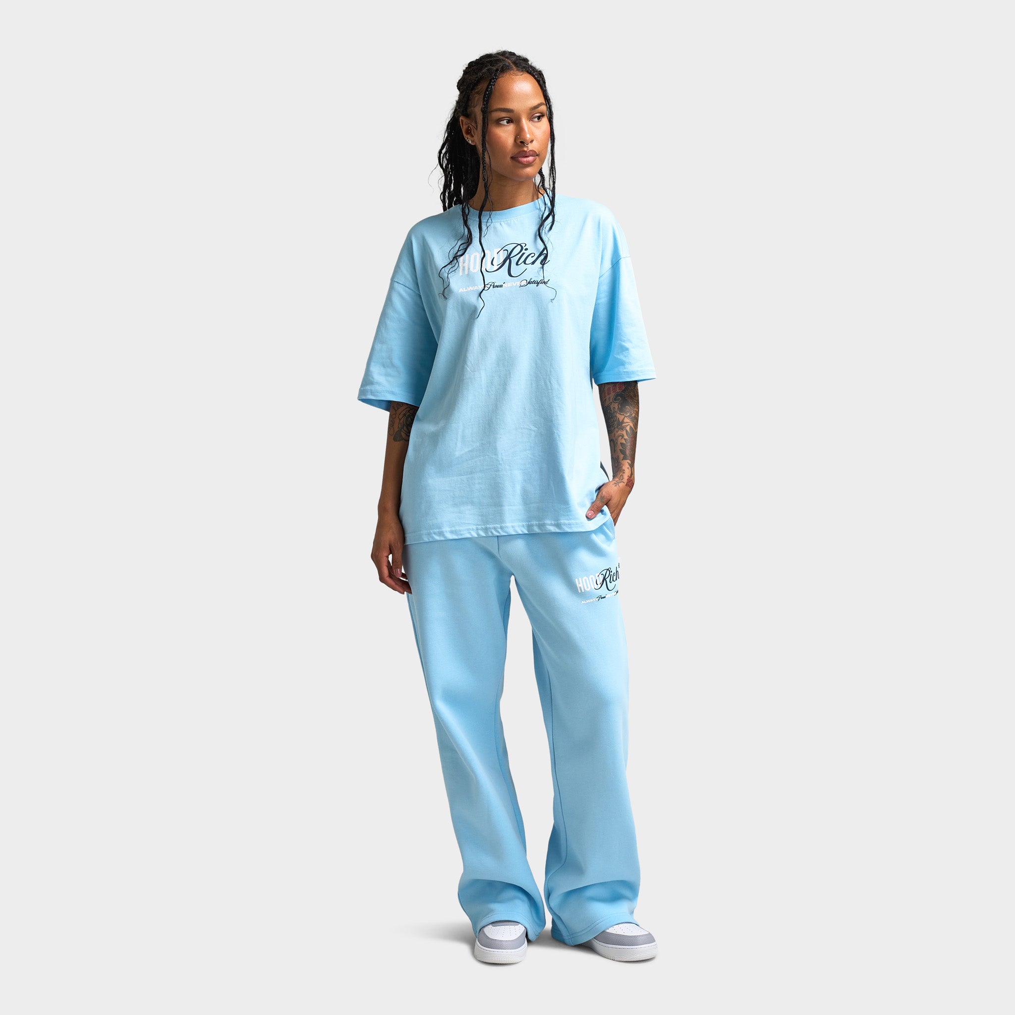 Hoodrich Women's Strike Wide Leg Joggers - Clear Sky/White Ombre Blue | High Waisted Lounge Pants for Yoga, Running & Casual Wear
