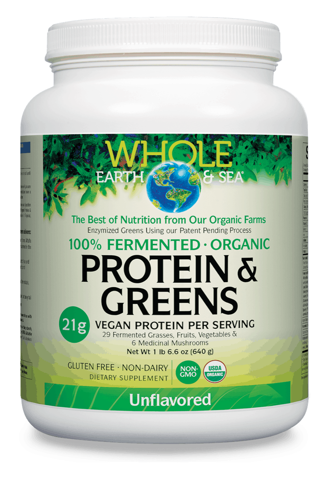 Organic Fermented Protein & Greens Powder by Whole Earth & Sea - Plant-Based Superfood Supplement for Energy, Digestion & Detox - Perfect for Smoothies, Shakes & Post-Workout Recovery