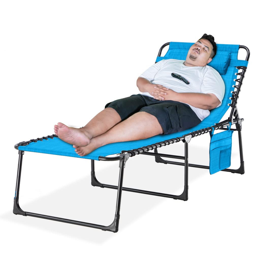 Ezcheer Oversized Folding Chaise Lounge Chair - 16 Inch Extra Tall Patio Recliner for Outdoor Camping, Sunbathing & Relaxing - Heavy Duty 350lbs Capacity with Storage Bag - Perfect for Poolside, Beach, Backyard & Garden Use