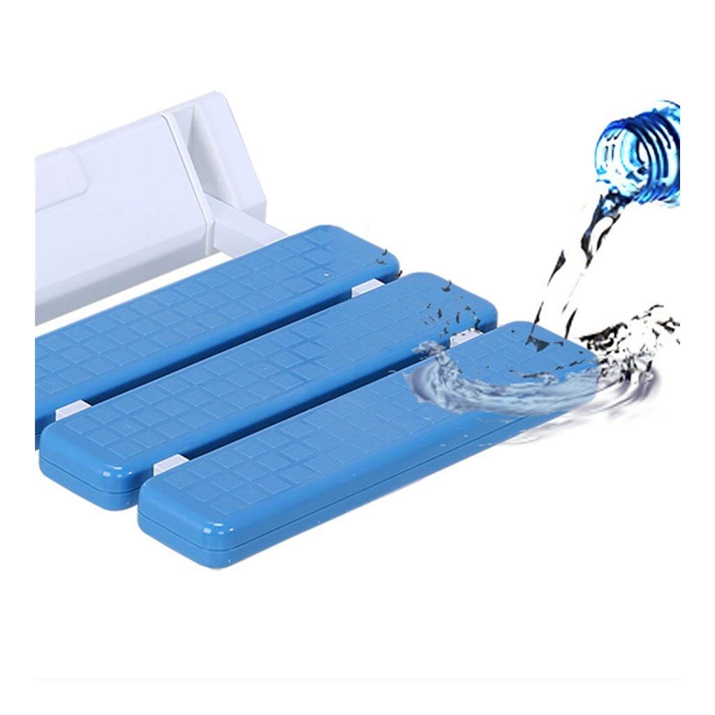 Wall-Mounted Folding Shower Seat with Comfortable Cushion - Non-Slip Bath Stool for Elderly & Disabled - Easy to Install Blue Shower Bench for Bathroom, Balcony & Spa Use