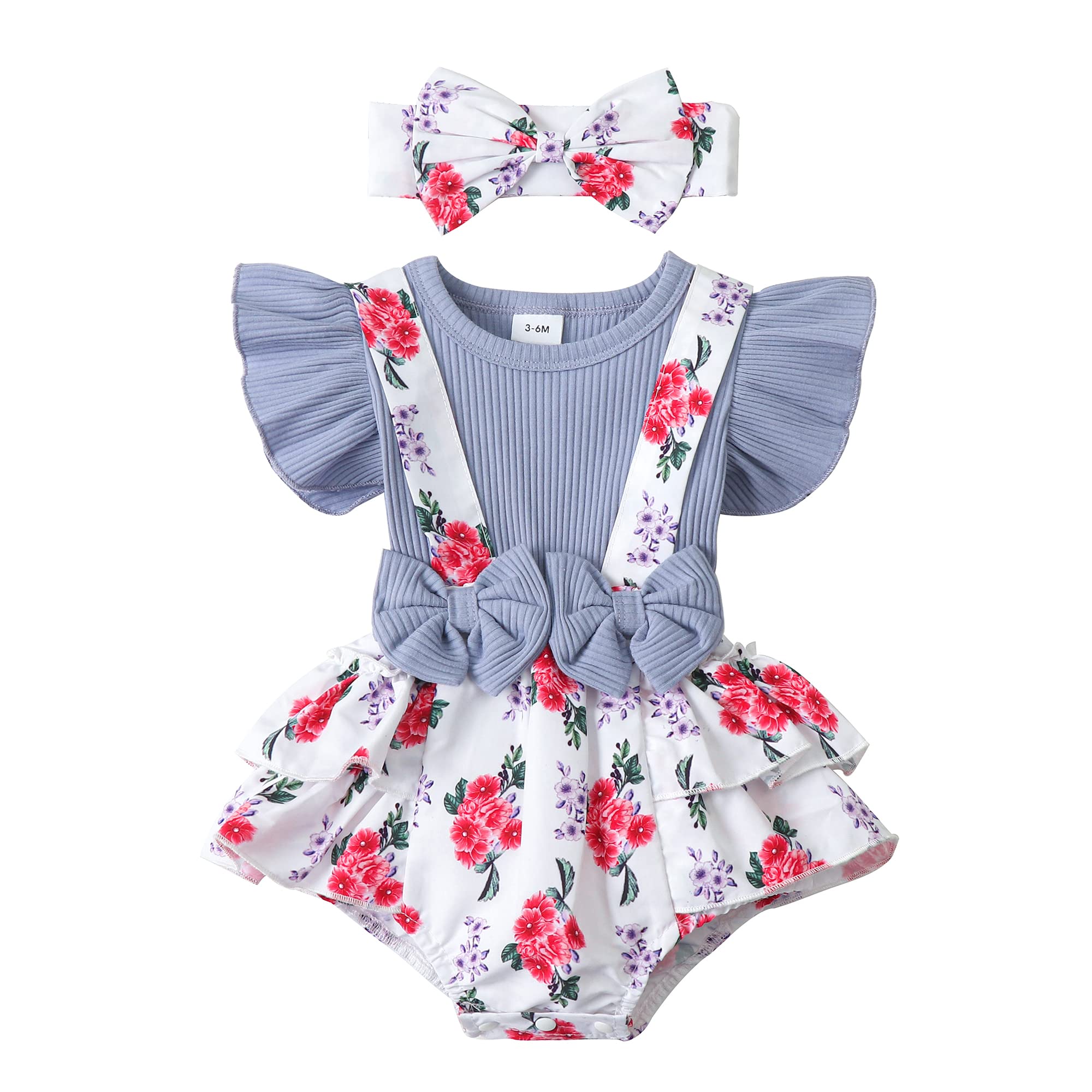 Newborn Baby Girl Clothes - Floral Romper Dress with Ruffled Sleeves & Headband | Cute Infant Jumpsuit for Spring & Summer | Perfect for Photoshoots, Parties & Everyday Wear