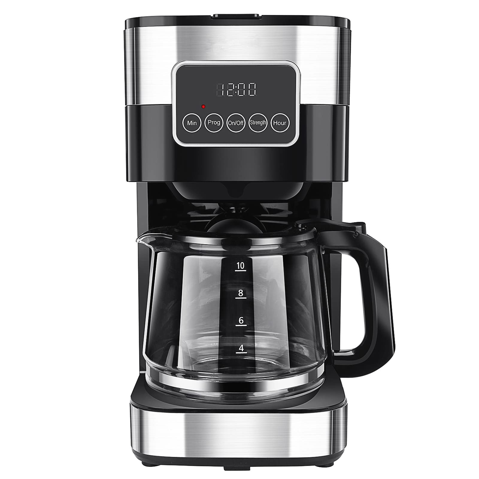 Programmable Drip Coffee Maker with Stainless Steel Touch-Screen & Glass Carafe - 10 Cup Mini Coffee Machine with Strength Control (Black, 7.9 x 6.7 x 12.4 inches) - Perfect for Home, Office & Small Kitchens
