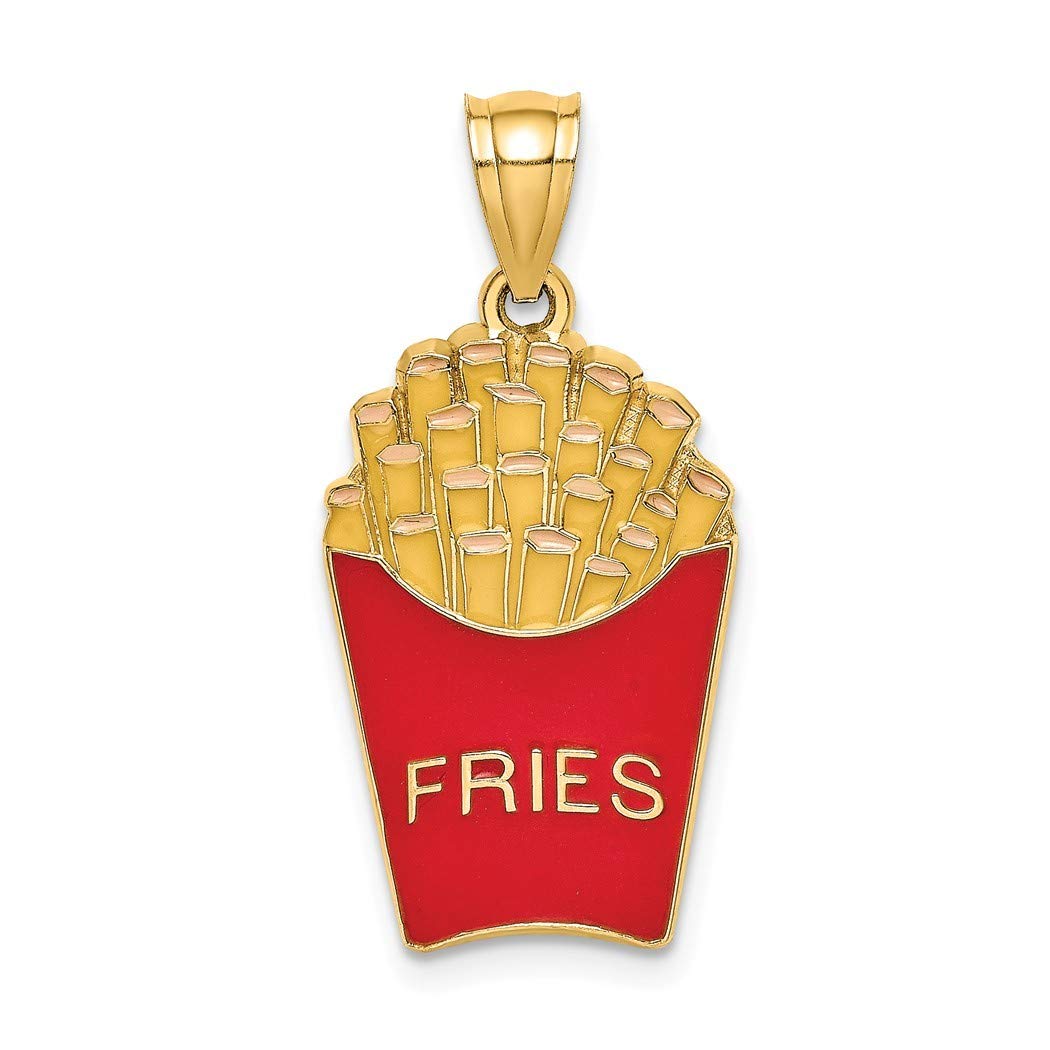 14K Gold French Fries Charm Pendant Necklace - 13mm Enamel Fast Food Jewelry for Women | Trendy Layering Necklace, Unique Gift for Her, Perfect for Casual Wear, Foodie Fashion & Fun Outfits