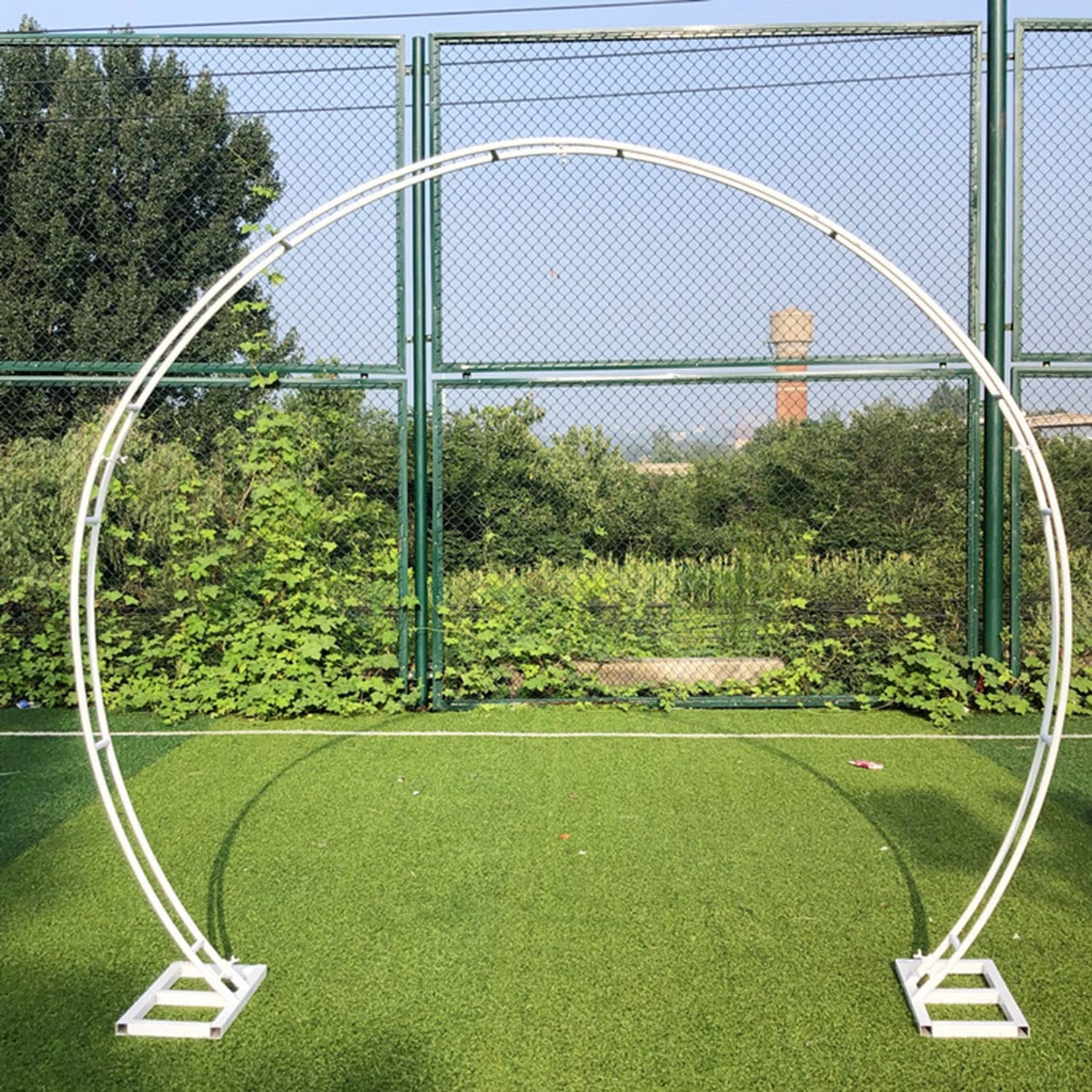 White Moon Gate Garden Arch - 3.2x2.8m Large Wedding Arbor with Bases for Indoor/Outdoor Decor | Easy Assembly for Weddings, Parties & Garden Events