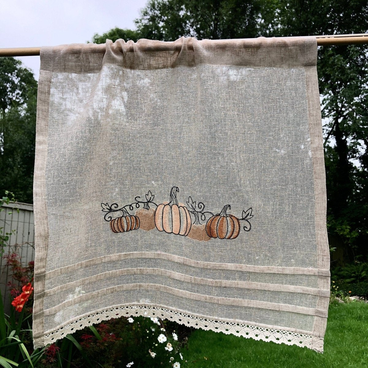 Lowton Pumpkin Thanksgiving Sheer Natural Linen Lace Cafe Curtains - Elegant Window Treatment for Kitchen, Dining Room & Cozy Home Decor