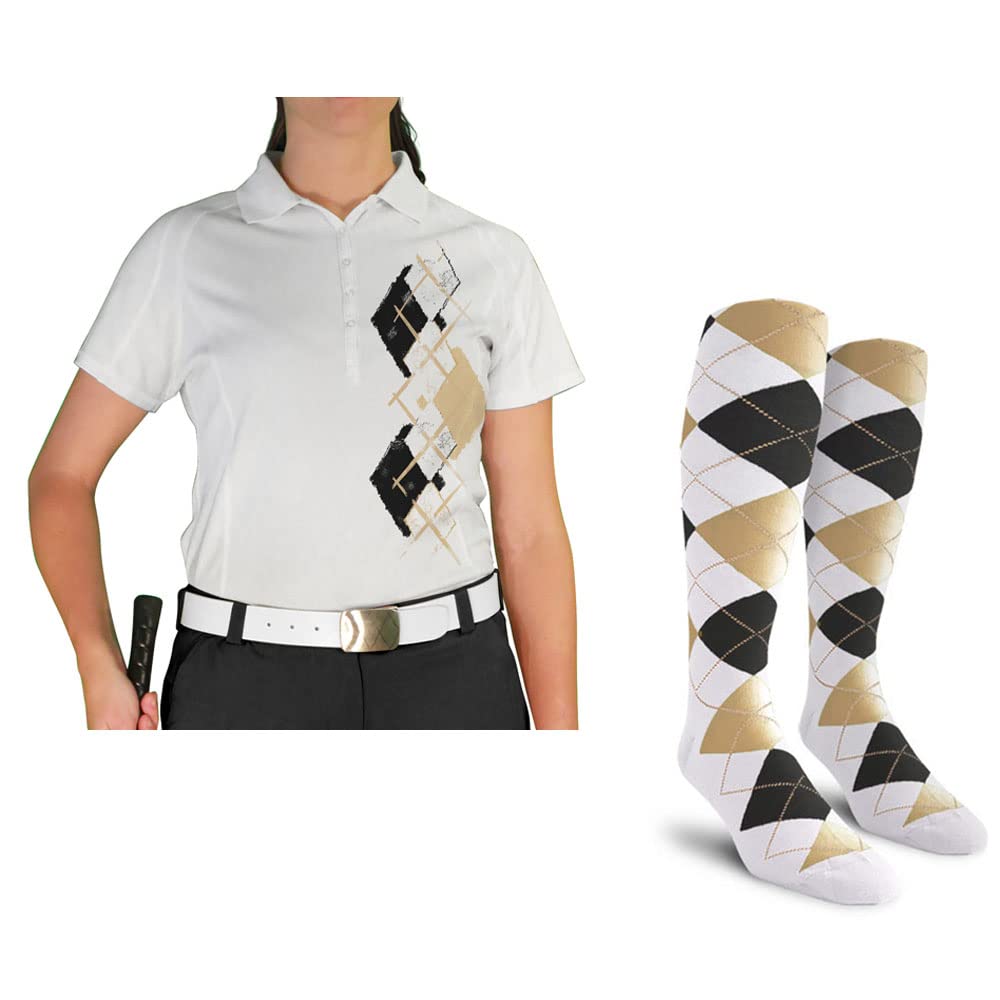Dry Fit Short Sleeve Graphic Golf Polo Shirt with Socks for Women - Argyle Paradise Design | Moisture-Wicking Performance Top & Comfortable Socks Set | Perfect for Golfing, Tennis, Casual Wear & Outdoor Activities