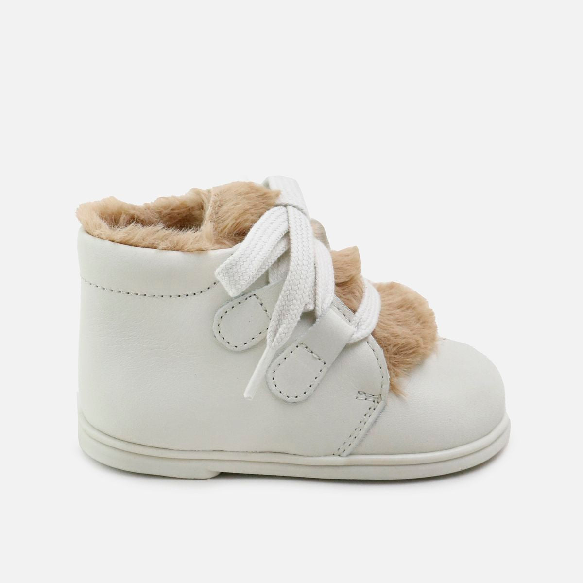 Ivory & Fur Lace-Up Baby Booties - Soft Warm Infant Shoes for Newborns & Toddlers - Perfect for Winter Outfits, Photo Shoots & Special Occasions