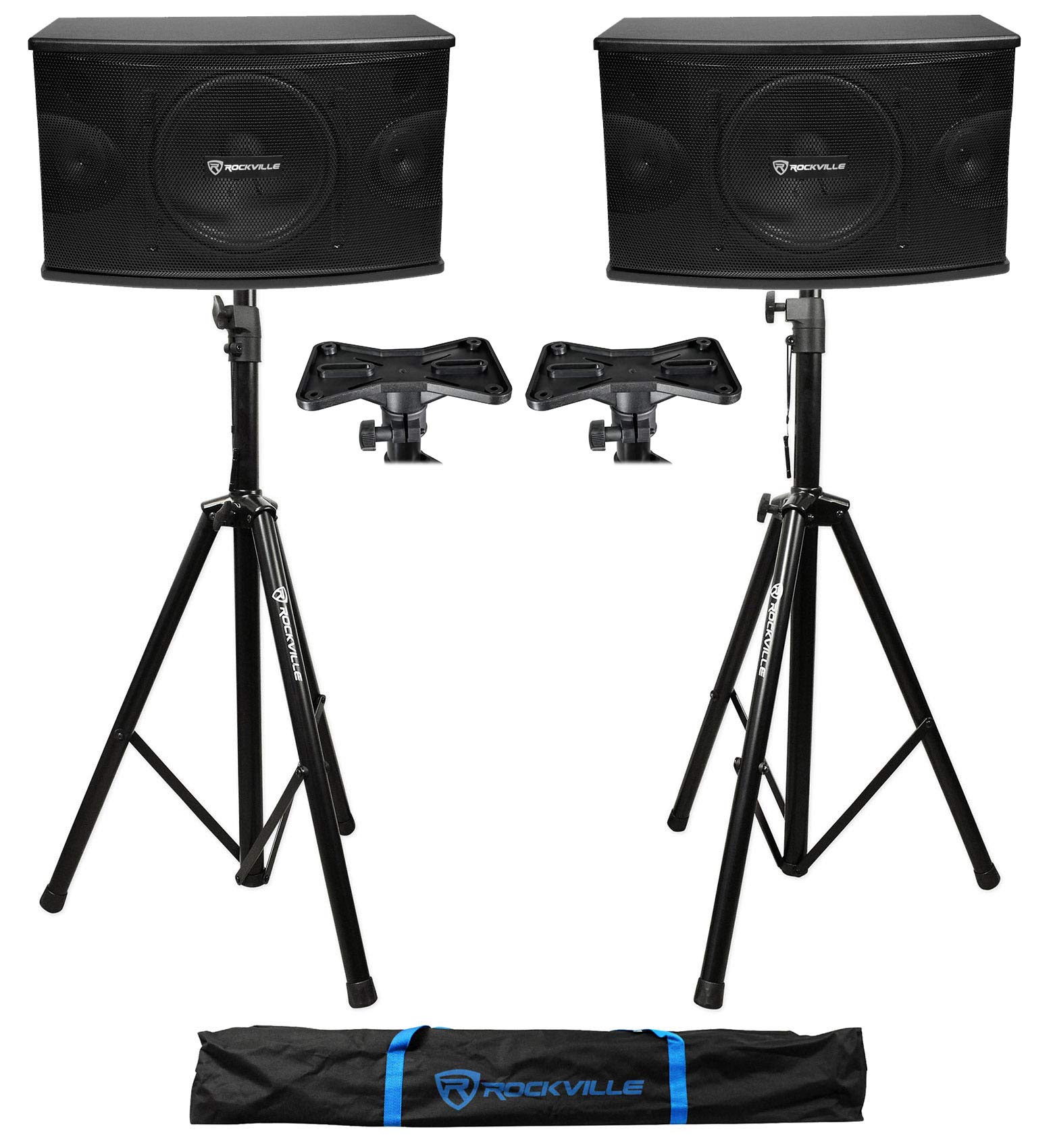 Rockville KPS10 10-Inch 3-Way 1200W MDF Professional Karaoke Speakers with Tripod Stands - Perfect for Home Parties, Live Performances & DJ Events