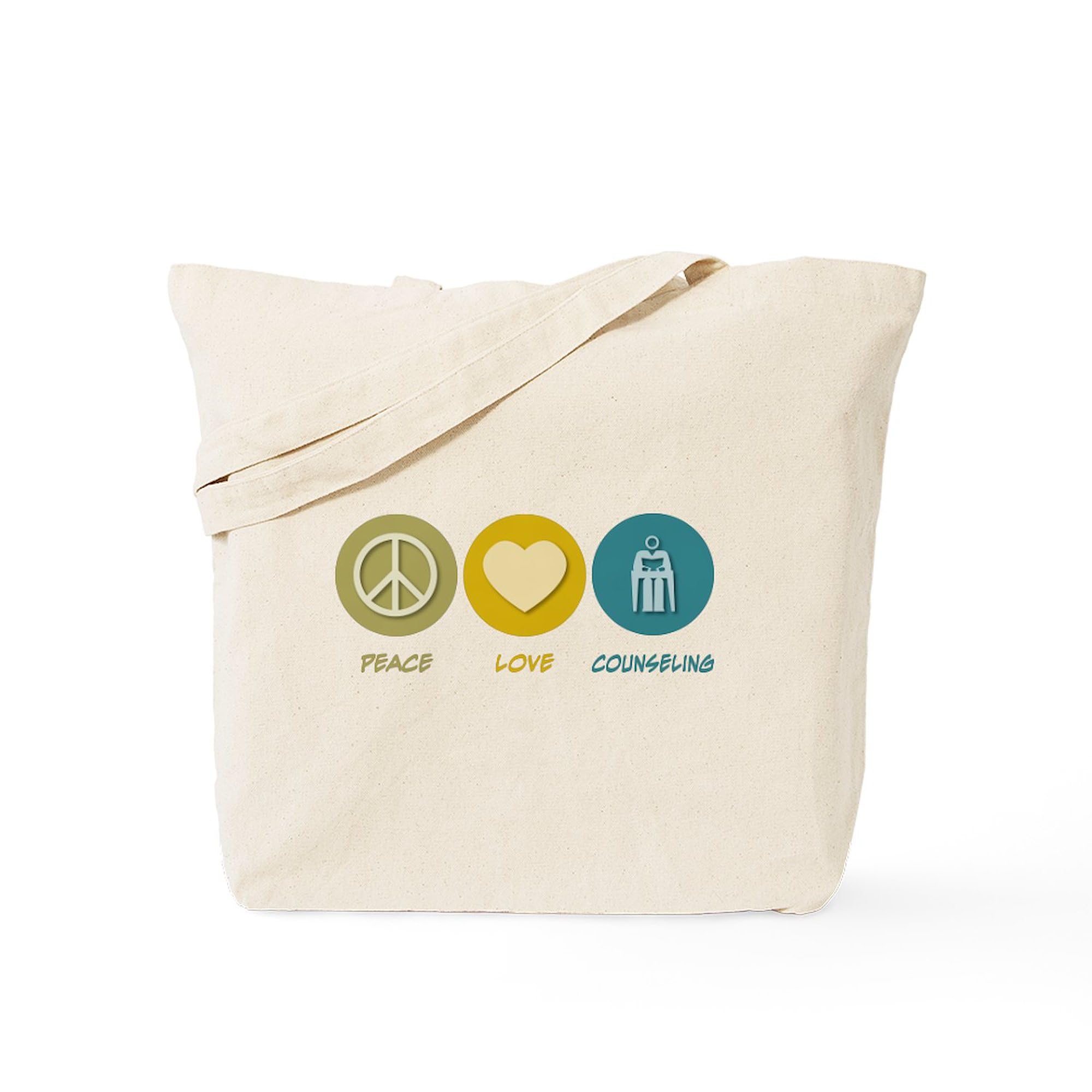 Peace Love Counseling Tote Bag - Natural Canvas Reusable Shopping Bag for Therapists, Counselors & Mental Health Awareness - Eco-Friendly Grocery & Work Tote