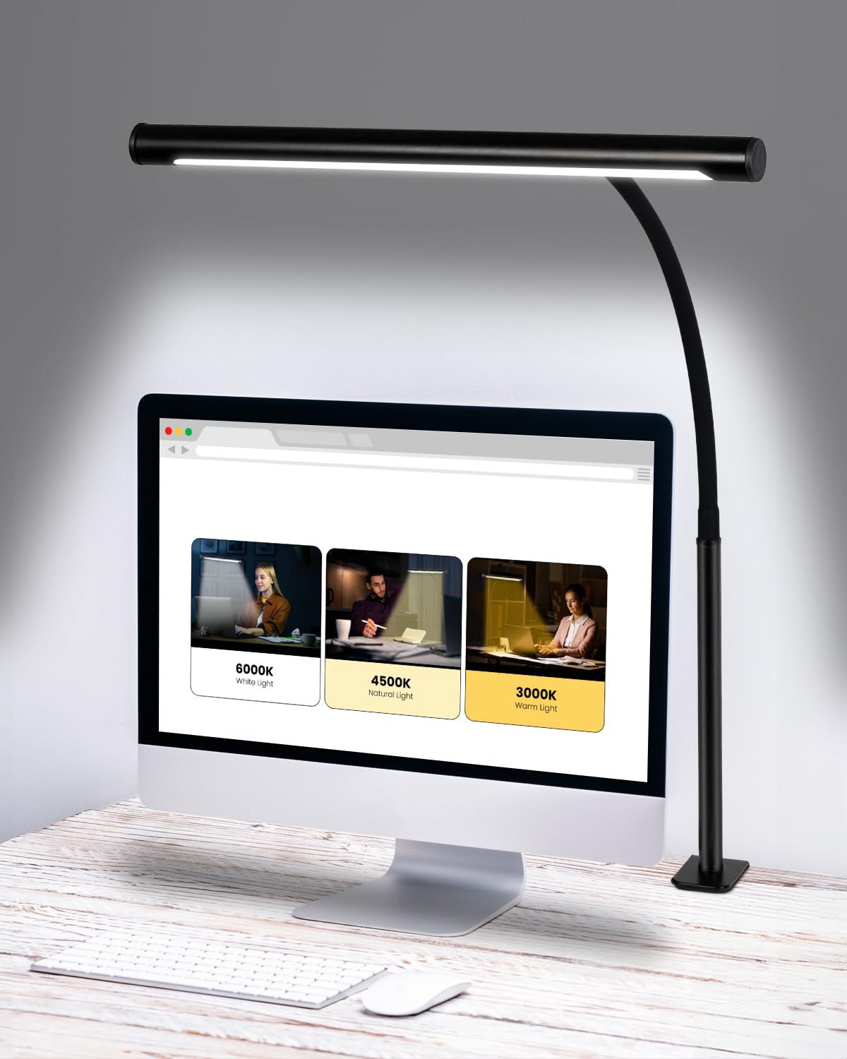 12W Dimmable LED Desk Lamp with Adjustable Gooseneck - Eye-Caring Architect Clamp Light for Home Office, Reading & Study - Perfect for Workbench, Computer Desk & Nightstand Lighting