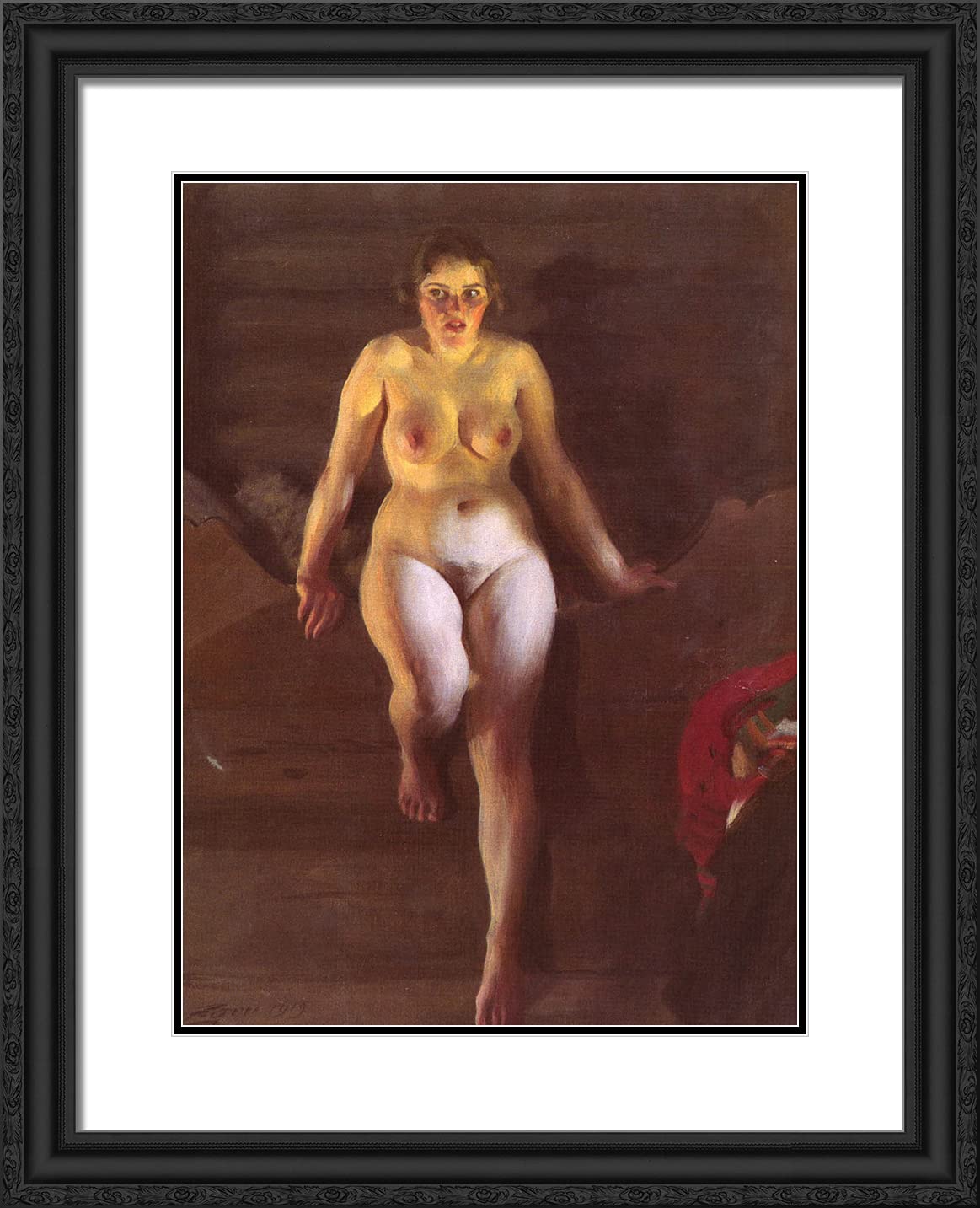 Anders Zorn 'Bed on the Loft' 20x24 Inch Black Ornate Framed Art Print with Double Matting - Premium Wall Decor for Living Room, Bedroom & Office