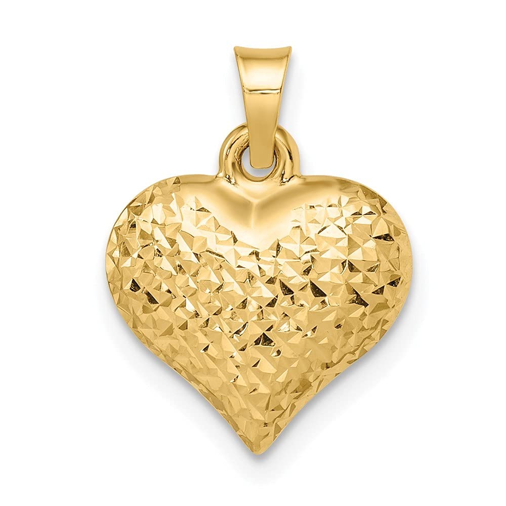 14K Gold Polished Sparkle Cut Large Puffed Love Heart Pendant Necklace for Women - Elegant Valentine's Day Gift, Anniversary Present & Romantic Date Jewelry