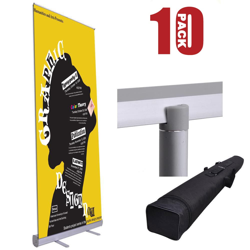 TheLAShop 33x79 Inch Roll Up Retractable Banner Stand - 10 Pack | Portable Trade Show Displays for Events, Exhibitions & Retail Advertising