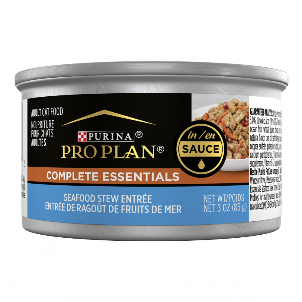 Purina Pro Plan Complete Essentials Adult Seafood Stew Entree in Sauce Canned Cat Food - High Protein Wet Cat Food for Indoor & Outdoor Cats - Perfect for Mealtime, Travel & Emergency Kits