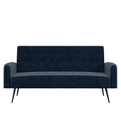 Allora Velvet Convertible Sofa Bed - Blue Velvet Futon Couch for Small Spaces, Guest Room & Apartment Living | Modern Sleeper Sofa with Storage | Comfortable & Space-Saving Furniture