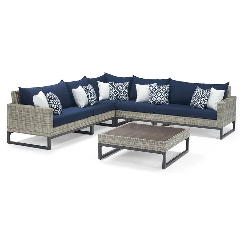 RST Brands Milo 6-Piece Aluminum Outdoor Sectional Set in Navy Blue - Patio Furniture for Backyard, Poolside & Garden Relaxation