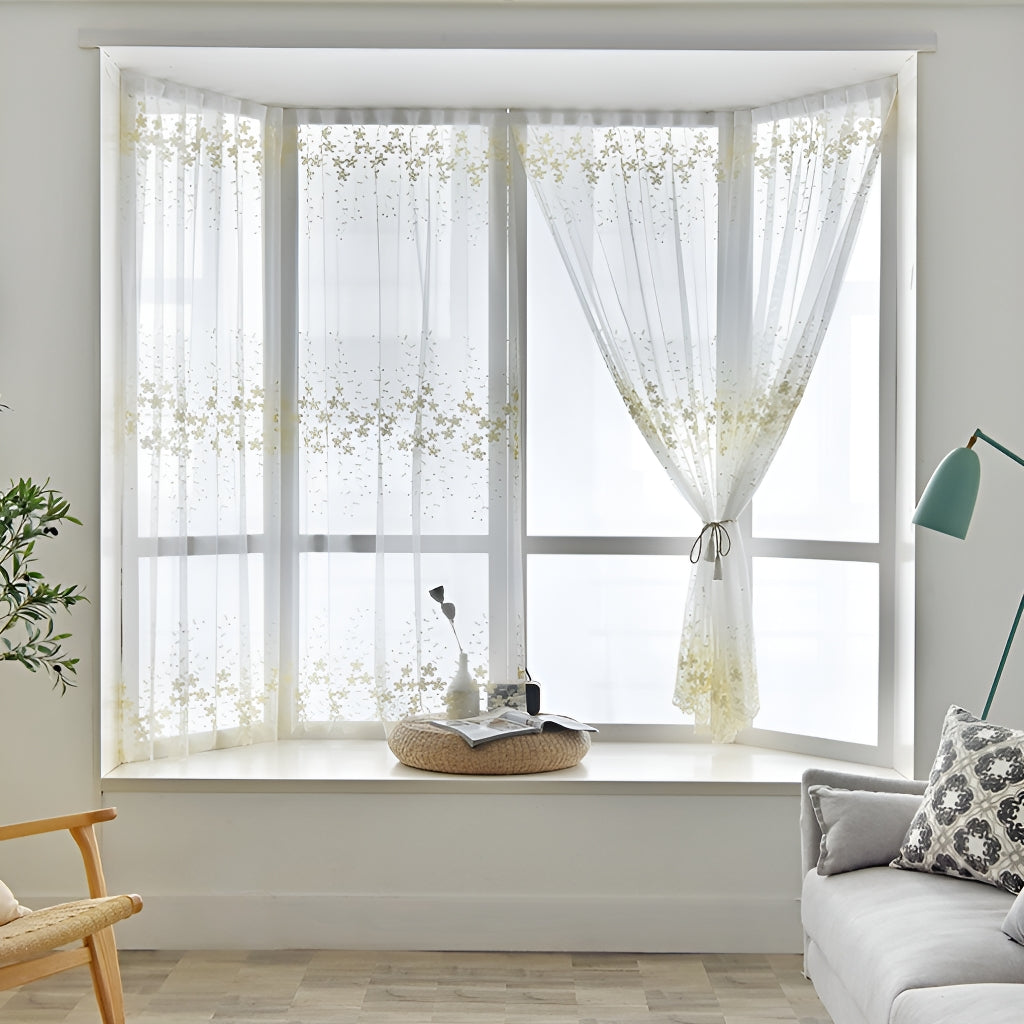 Tiana Airy Lace Grommet Sheer Custom Embroidered Curtains for Living Room & Bedroom - Elegant Window Treatment for Home Decor