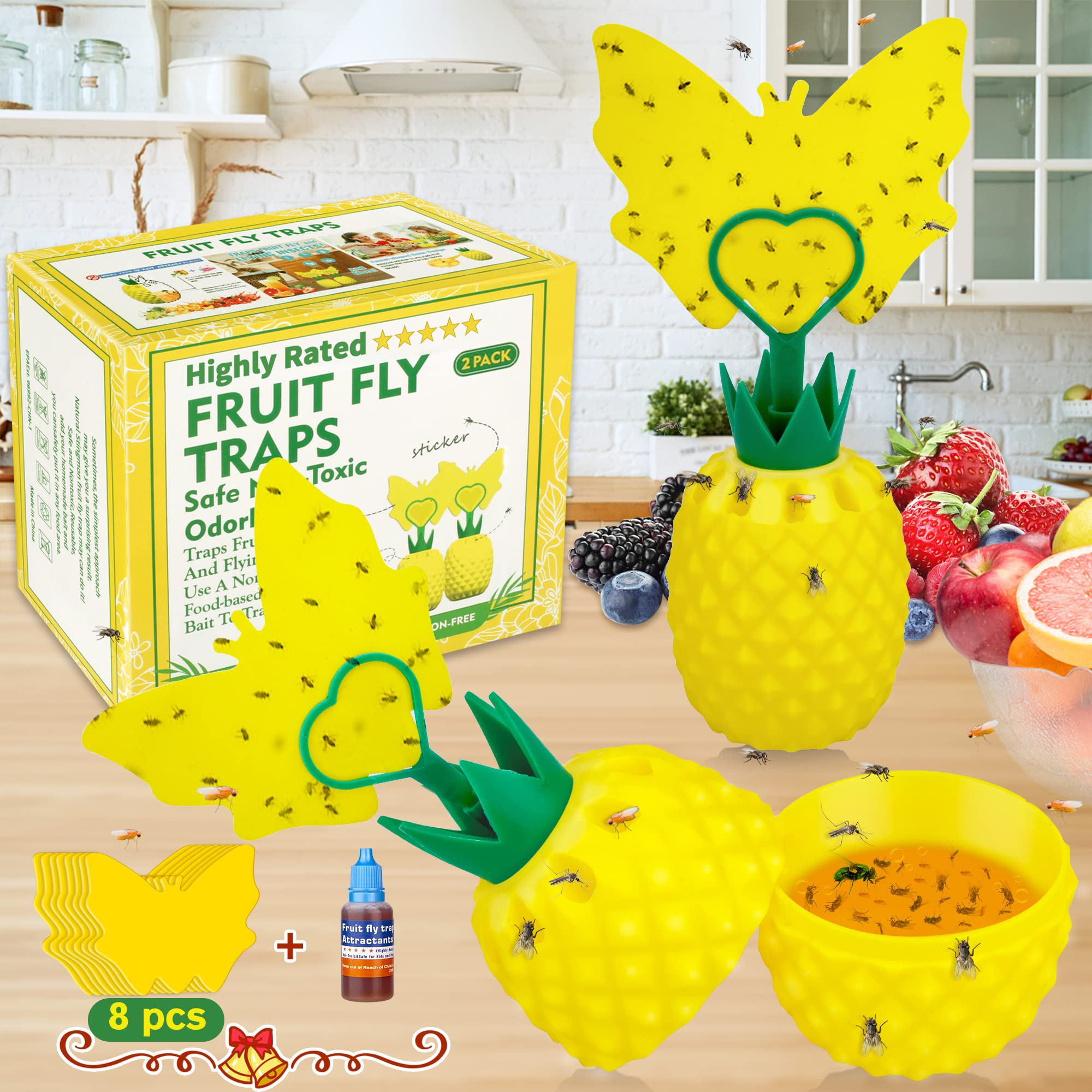 Effective Indoor Fruit Fly Traps - 2 Pack Yellow Double-Sided Sticky Traps for Fruit Flies & Gnats | Non-Toxic, Odorless & Safe for Home, Kitchen | Perfect for Countertops, Pantries & Indoor Plants