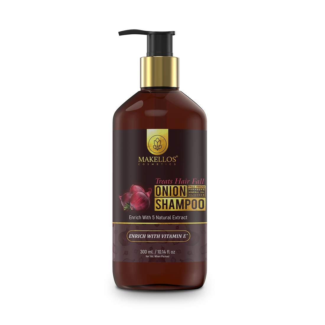 MAKELLOS Onion Shampoo for Hair Growth & Scalp Care - 300ml with 5 Natural Extracts & Vitamin E | Reduces Hair Fall, Strengthens Roots, Prevents Dandruff | Ideal for Thinning Hair, Dry Scalp & Daily Hair Care (Natural Formula)