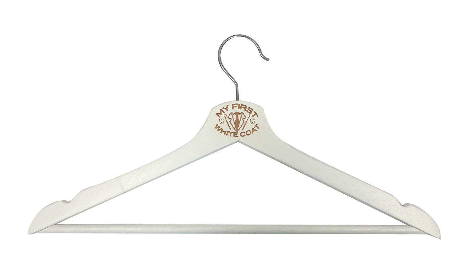 3D Laser Engraved Wooden Clothes Hanger for Dentists - Personalized 'My First White Coat' Design with Teeth & Tools - Perfect for Dental Graduation Gifts & Office Decor