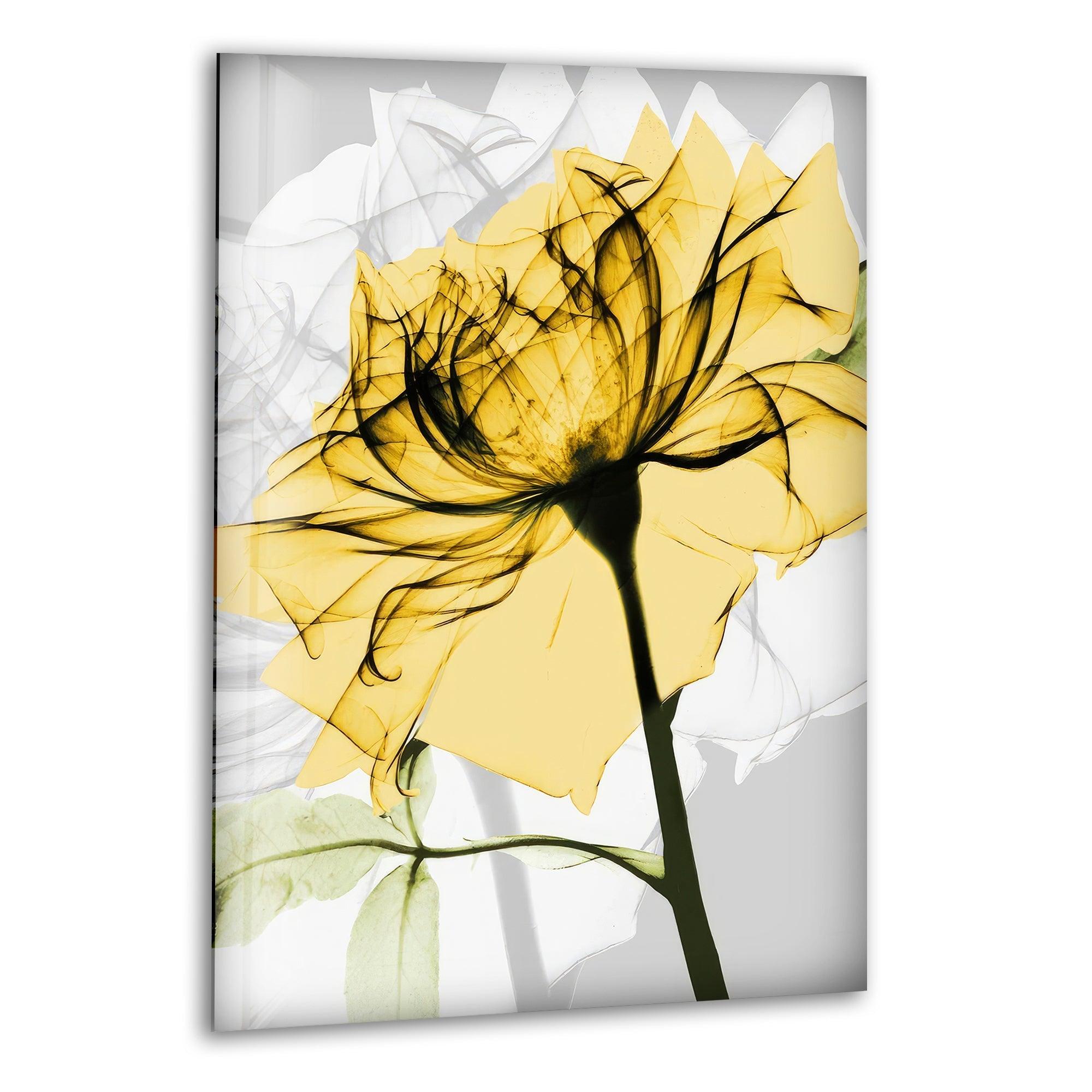 Albert Koetsier Yellow Rose Stained Glass Wall Art - Handmade Floral Decor for Living Room, Bedroom & Office