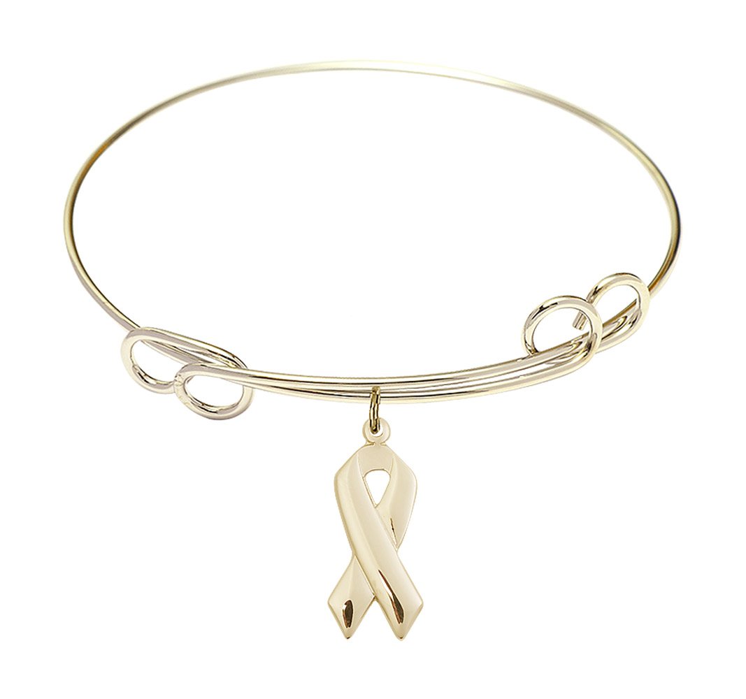 F A Dumont 7.5 Inch Round Double Loop Bangle Bracelet with Cancer Awareness Charm - Elegant Jewelry Gift for Women, Zodiac Sign Accessory for Cancer Season & Special Occasions