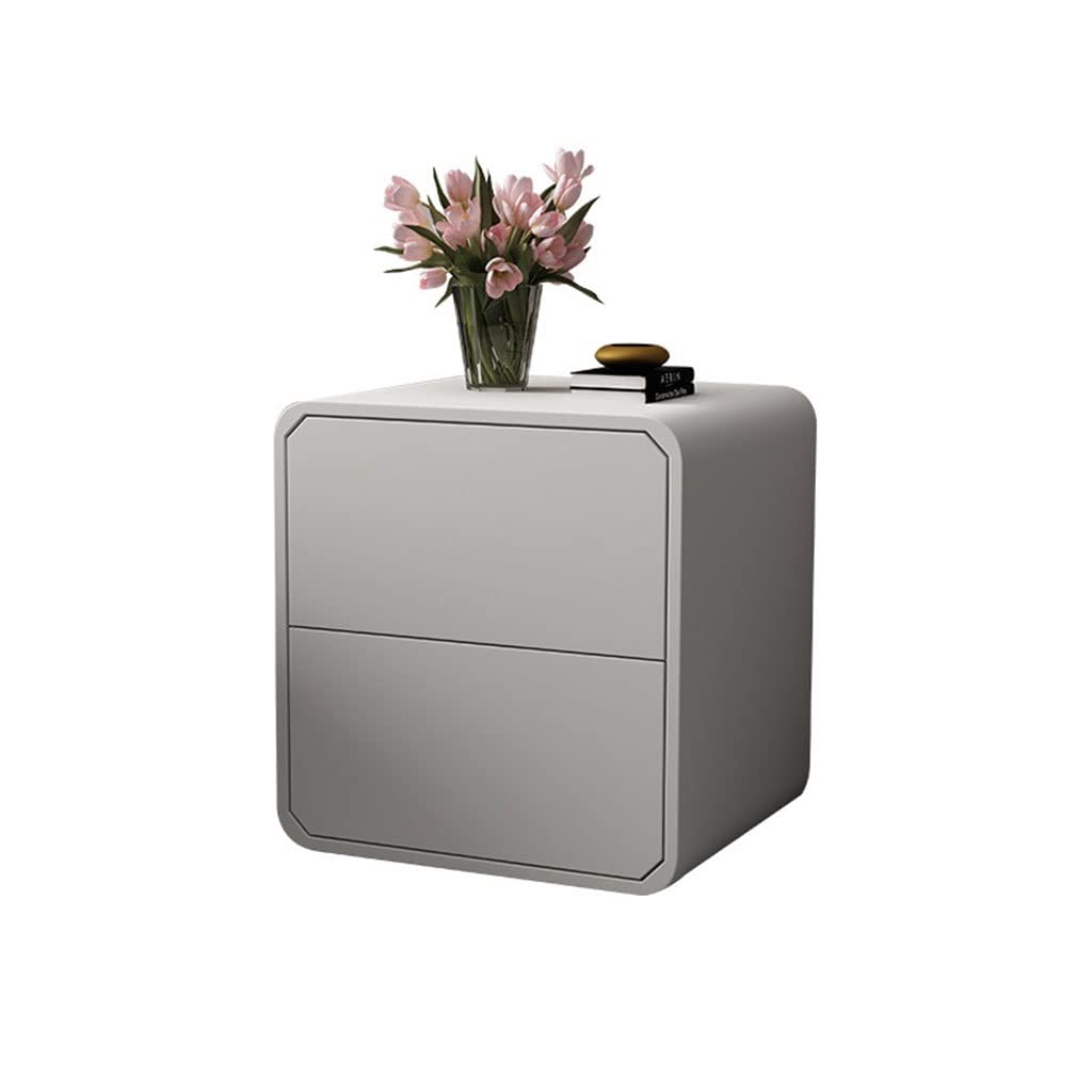 Modern Wood Nightstand with 2 Drawers - Minimalist Bedside Table for Bedroom & Living Room (Light Gray) - Compact Storage Solution