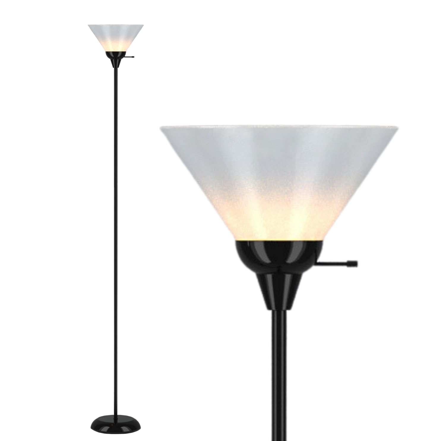 LIGHTACCENTS Modern Black Floor Lamp with Opal White Plastic Cone Shade - Perfect for Living Room, Bedroom & Office Lighting Decor